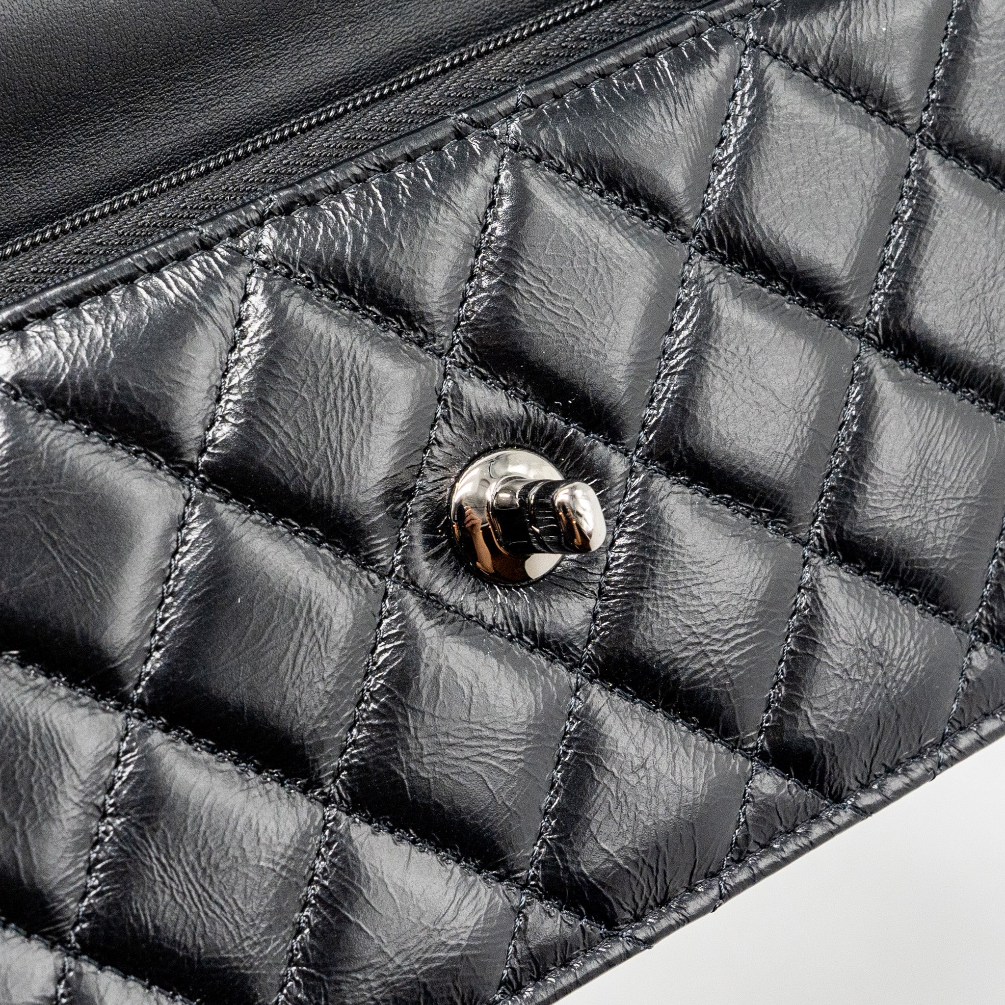 CHANEL CRYSTAL TOP HANDLE MINI FLAP BAG CALFSKIN BLACK WITH BLACK HARDWARE (MICROCHIP)