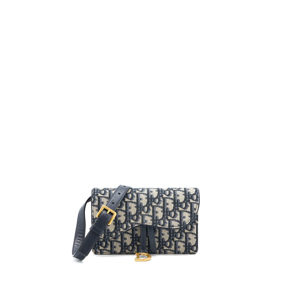 DIOR SADDLE BELT POUCH BLUE OBLIQUE JACQUARD GHW