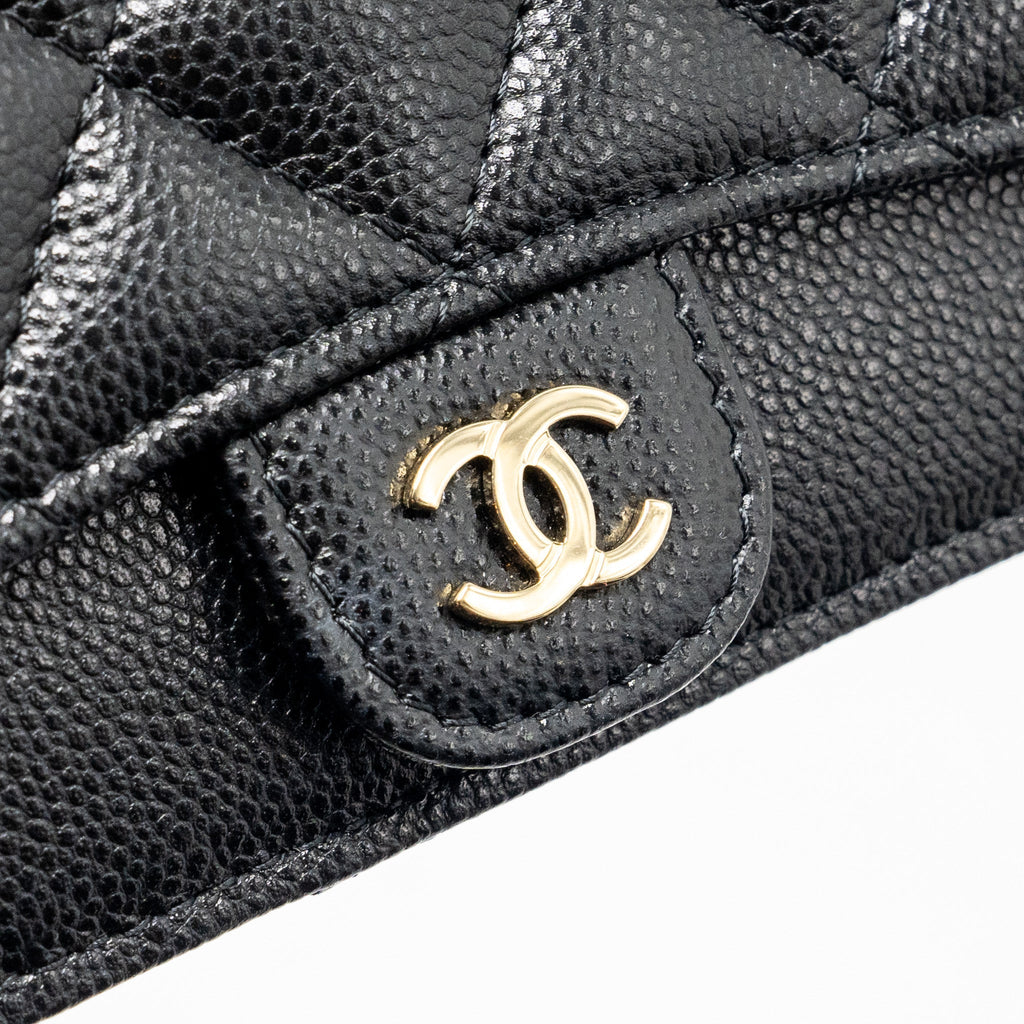 CHANEL FLAP WITH ZIP CARD HOLDER CAVIAR BLACK LGHW (MICROCHIP)