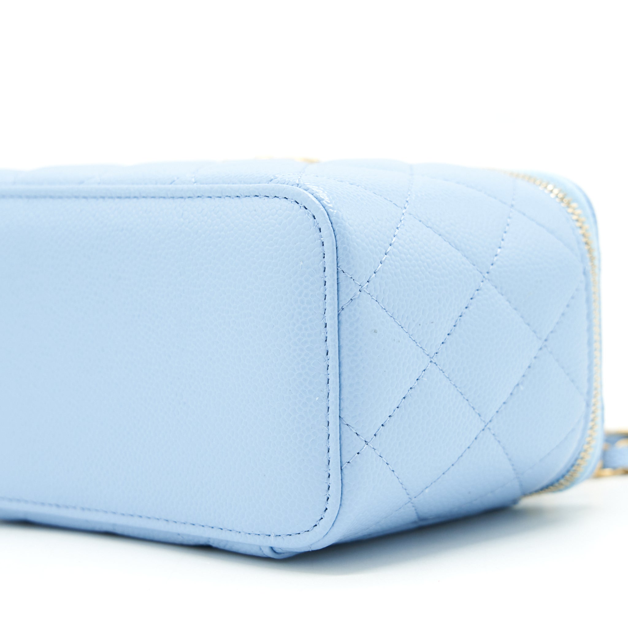 CHANEL 22S LONG VANITY CASE WITH LETTER HANDLE CAVIAR LIGHT BLUE GHW