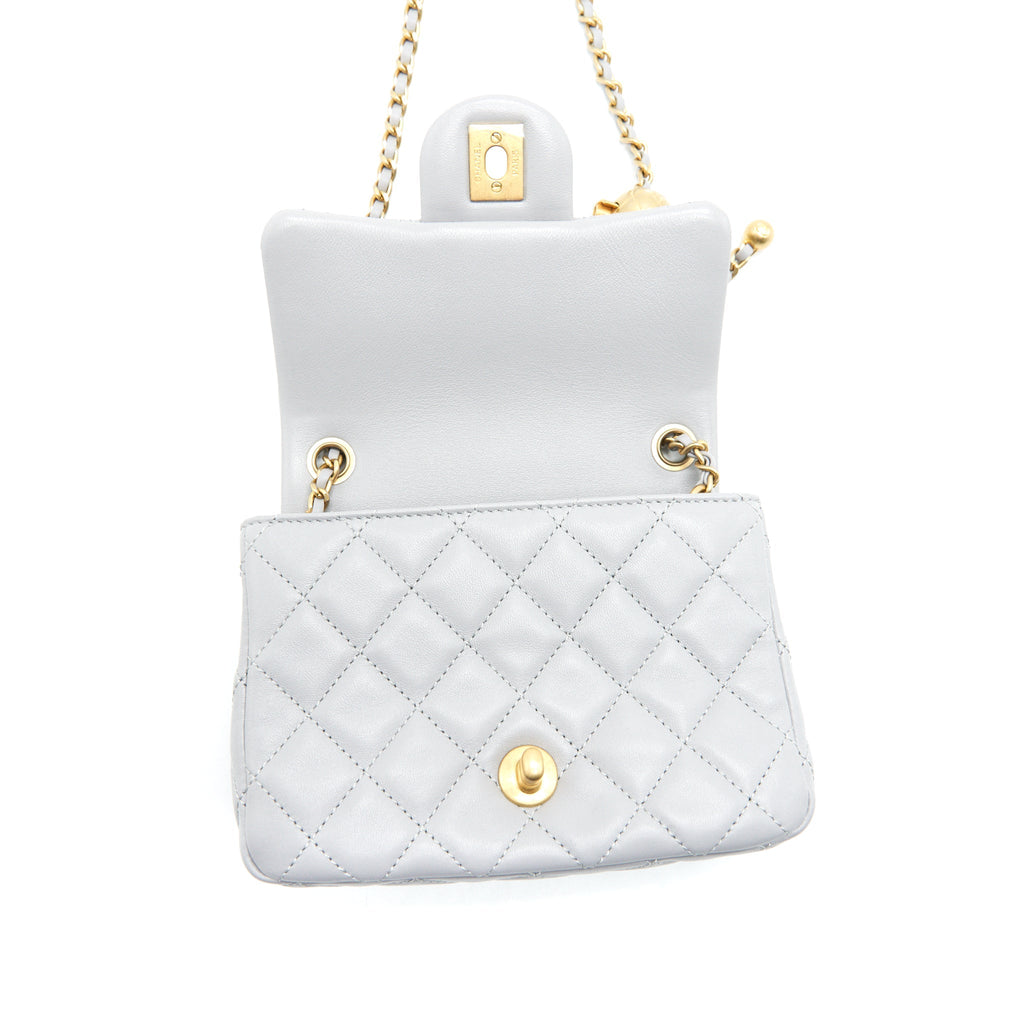 CHANEL 21B PEARL CRUSH MINI SQUARE FLAP BAG GREY GHW