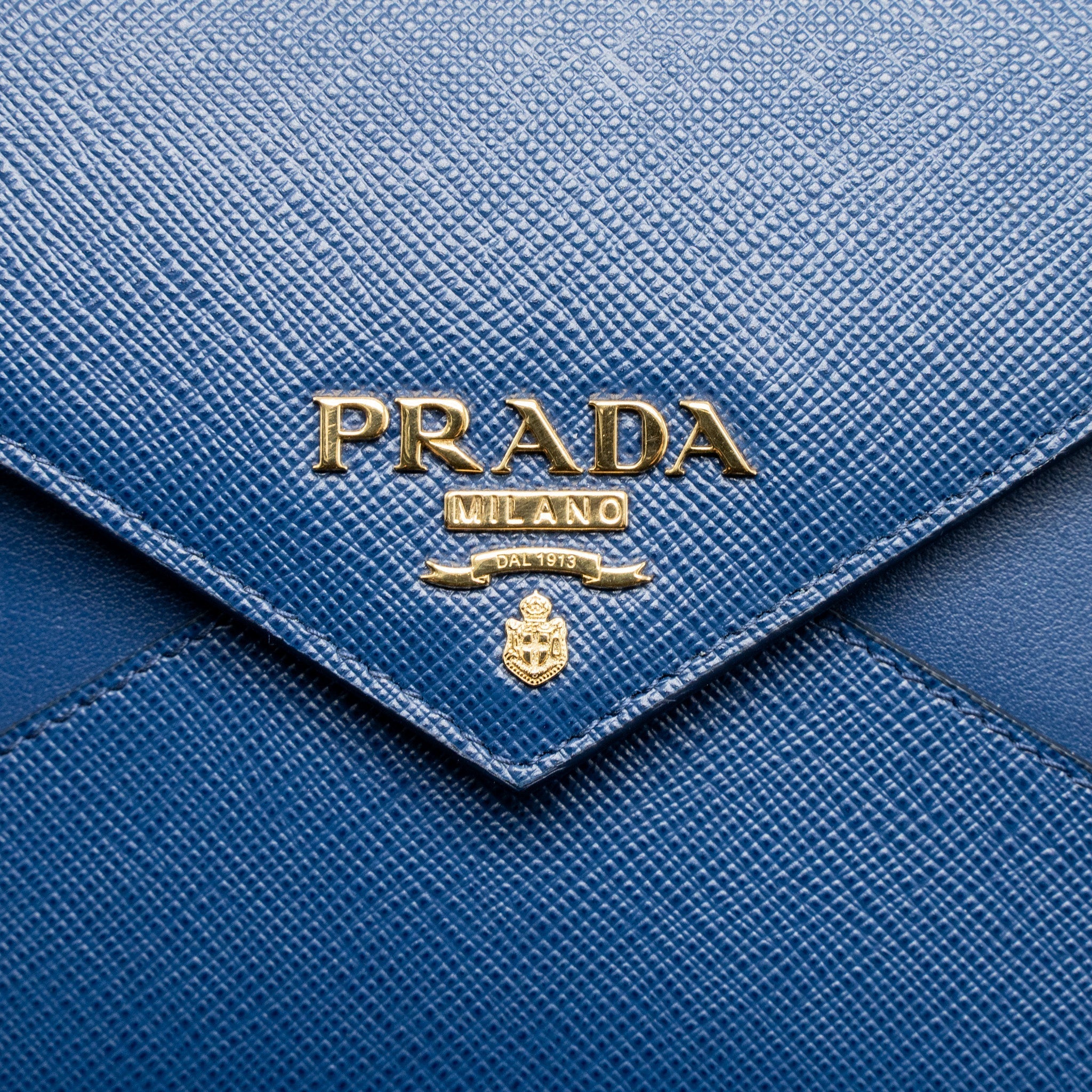 PRADA SAFFIANO CLUTCH CALFSKIN BLUE GHW