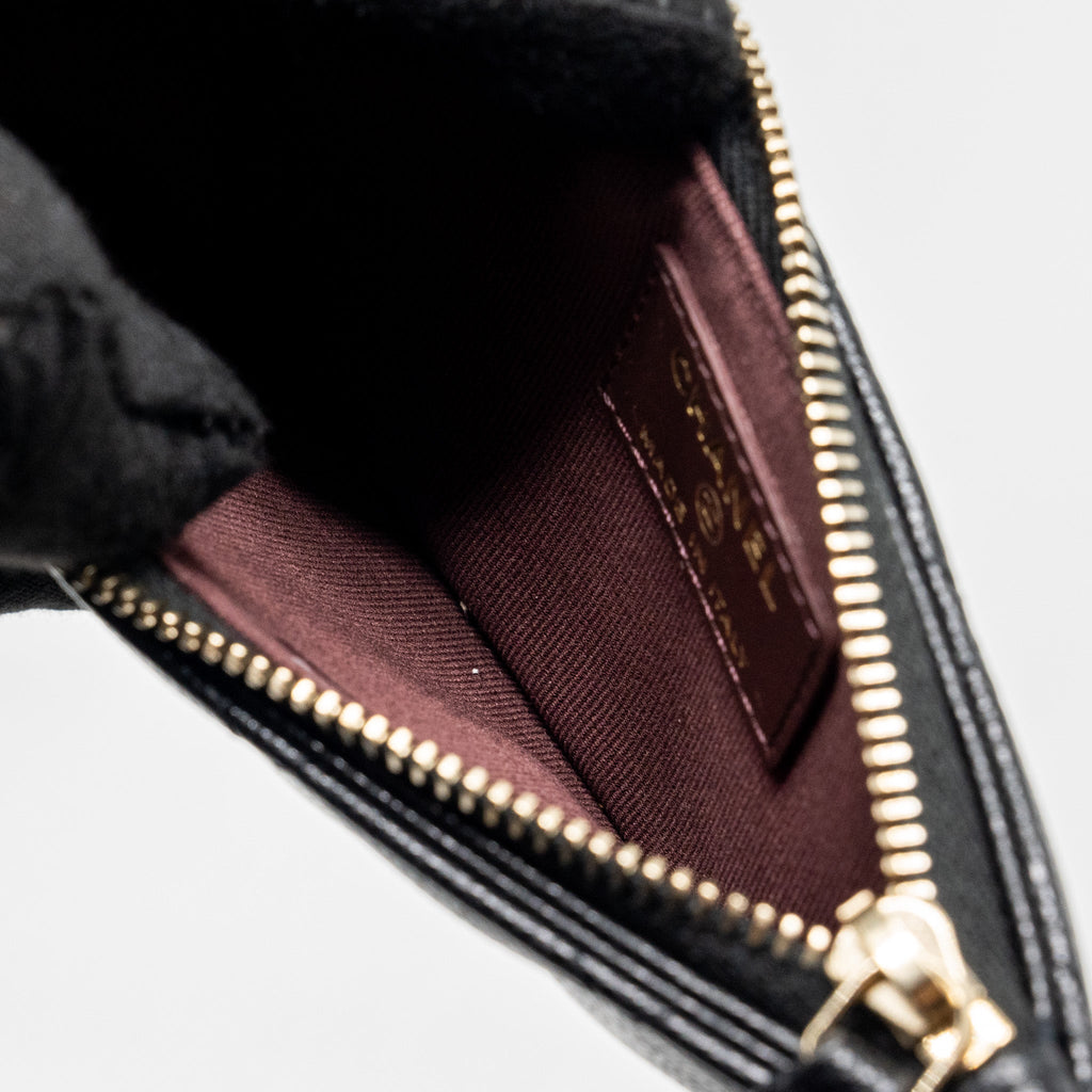 CHANEL FLAP WITH ZIP CARD HOLDER CAVIAR BLACK LGHW (MICROCHIP)