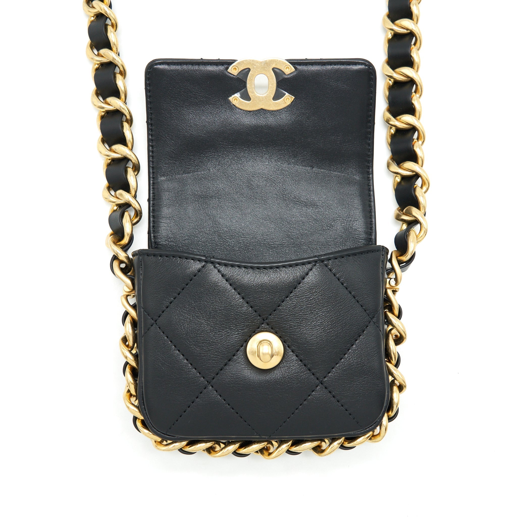 CHANEL MINI FLAP GIANT CHAIN CROSSBODY BAG LAMBSKIN BLACK BRUSHED GHW