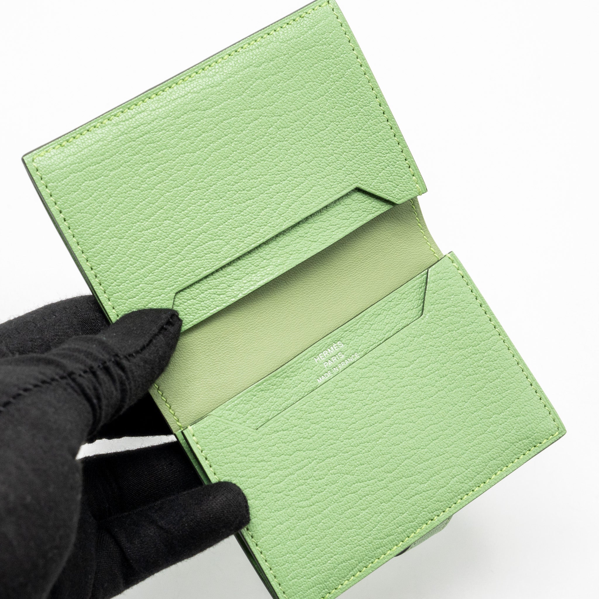 HERMES BEARN COMPACT WALLET CHEVRE MYSORE VERT CRIQUET SHW