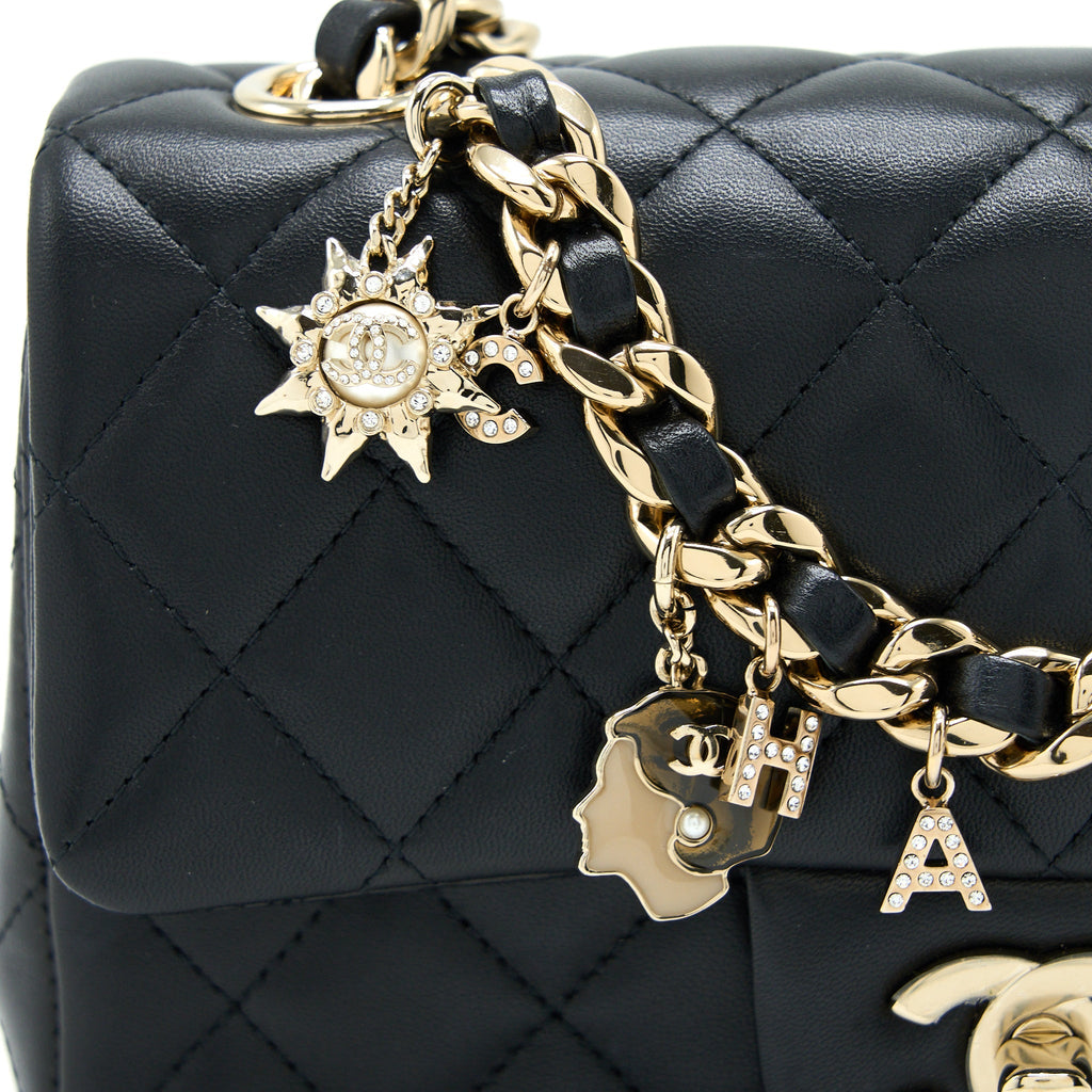 CHANEL MINI RECTANGULAR WITH COCO BAG CHARM LIMITED EDITION LAMBSKIN BLACK LGHW