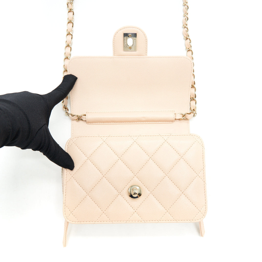 CHANEL 21K CROSSBODY BAG CAVIAR LIGHT BEIGE LGHW
