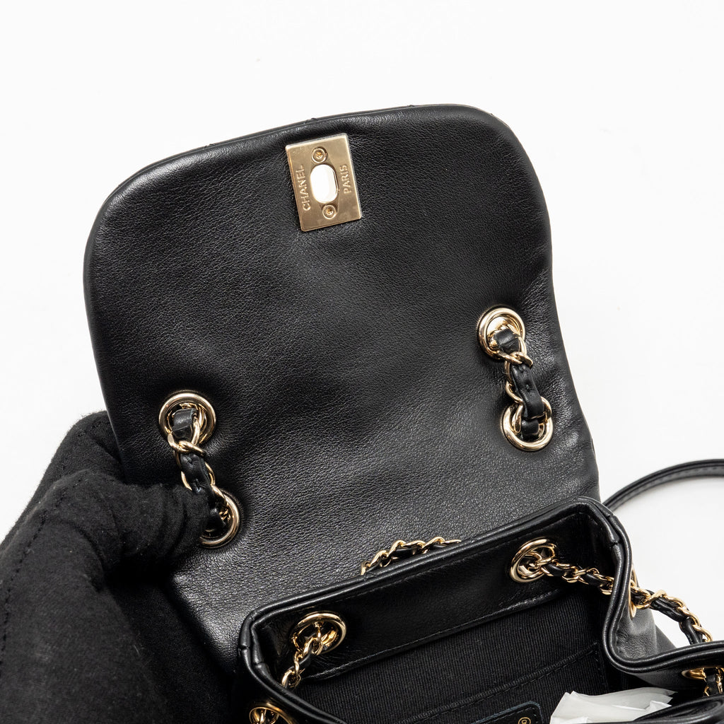 CHANEL MINI DUMA BACKPACK CALFSKIN BLACK LGHW (MICROCHIP)