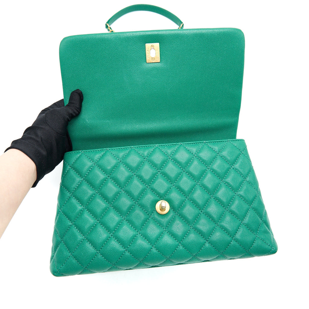 CHANEL COCOHANDLE FLAP BAG MEDIUM GREEN WITH GHW