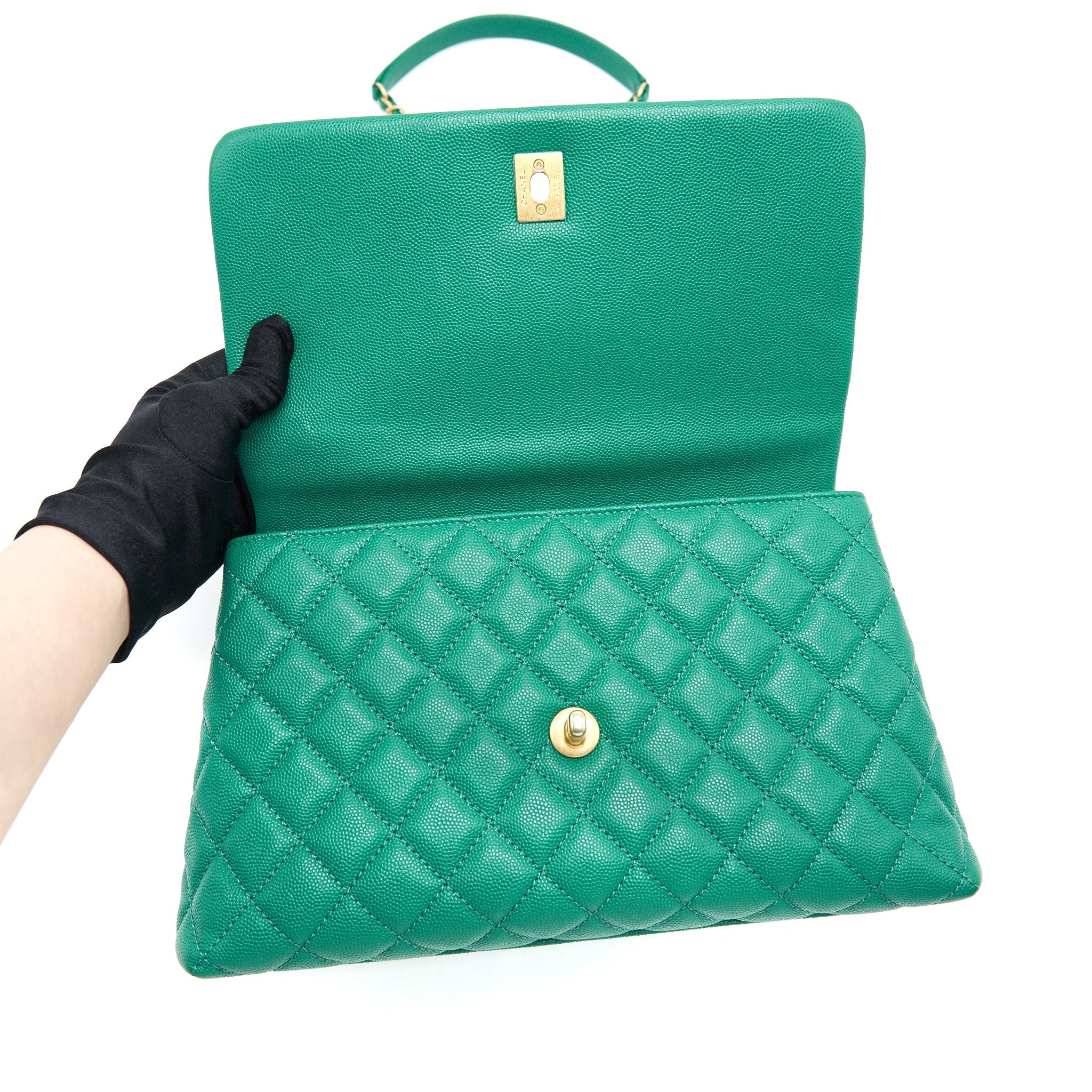 CHANEL COCOHANDLE FLAP BAG MEDIUM GREEN WITH GHW