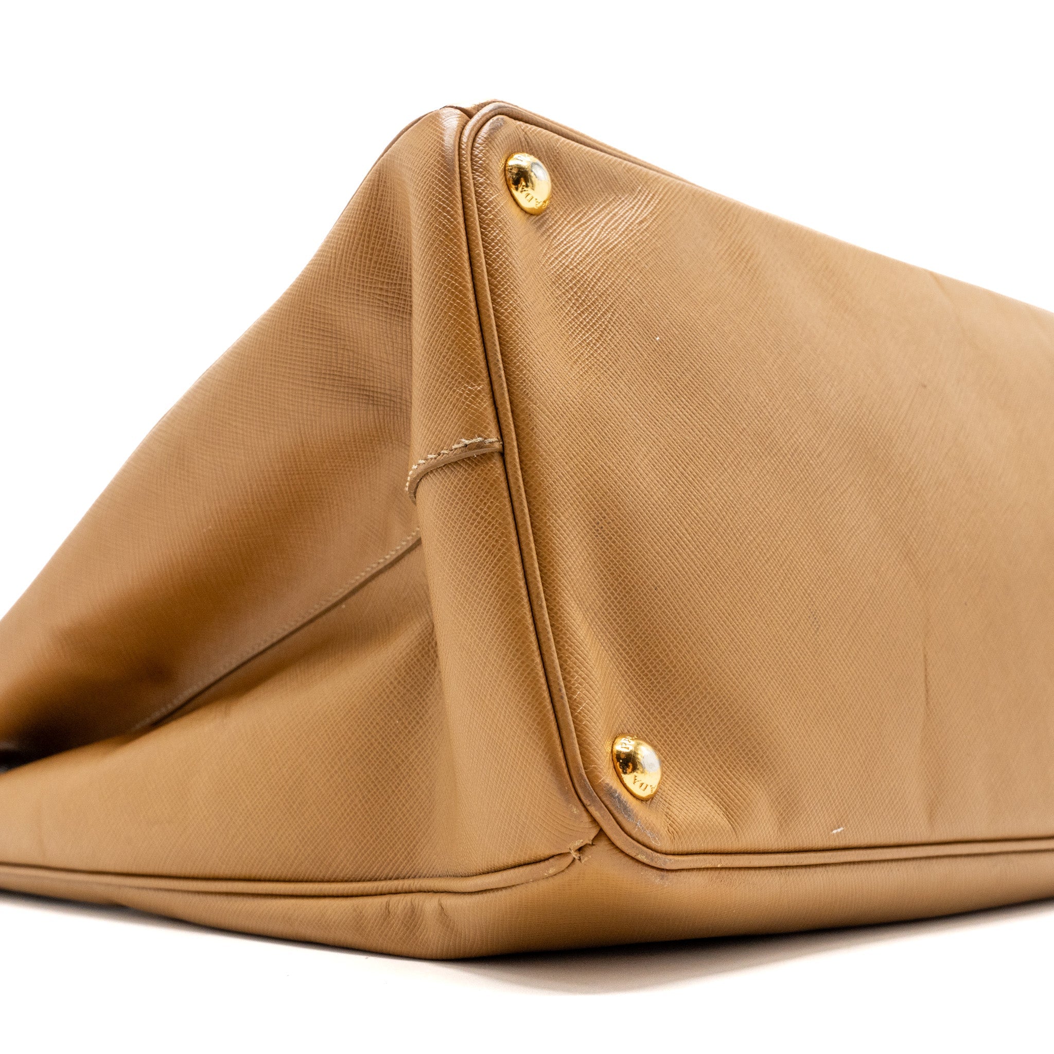 PRADA X LARGE DOUBLE ZIP TOTE BAG SAFFIANO CALFSKIN CARAMEL GHW