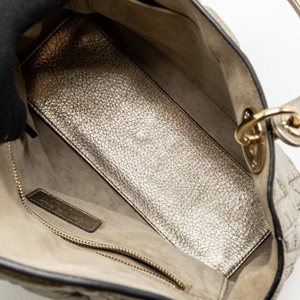 DIOR MEDIUM LADY DIOR CANNAGE CALFSKIN METALLIC GOLD LGHW