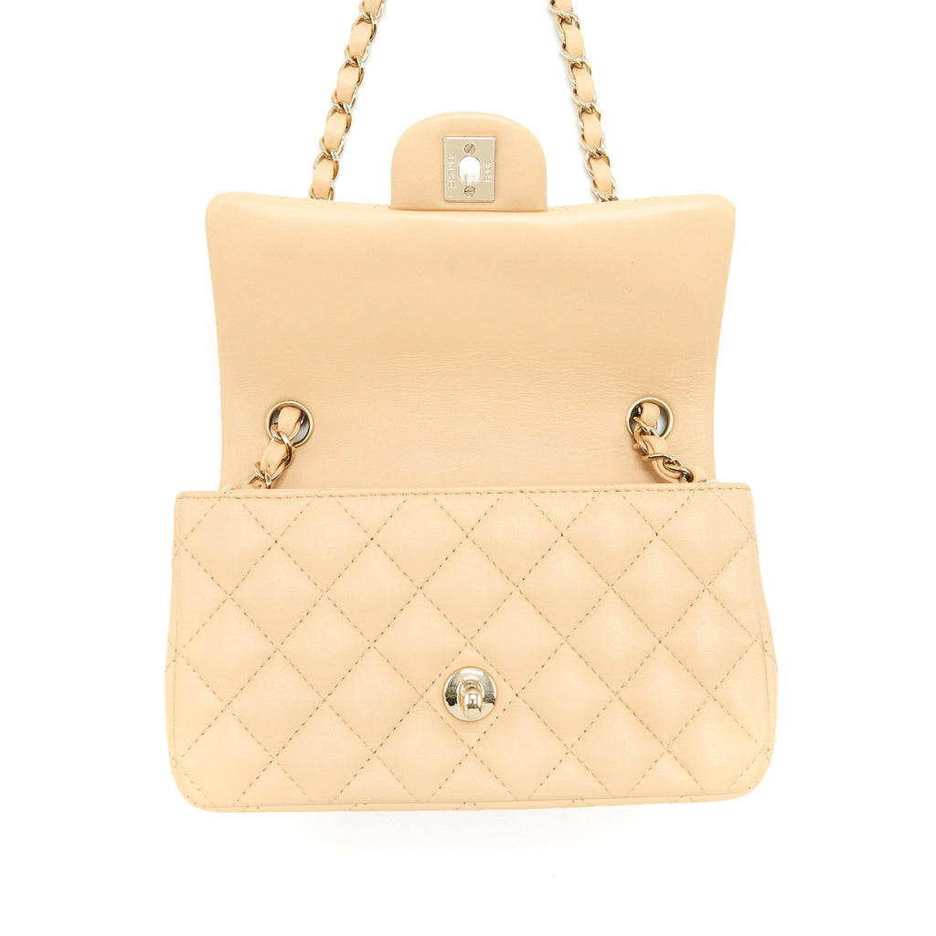CHANEL MINI RECTANGULAR LAMBSKIN LIGHT BEIGE LGHW(MICROCHIP)
