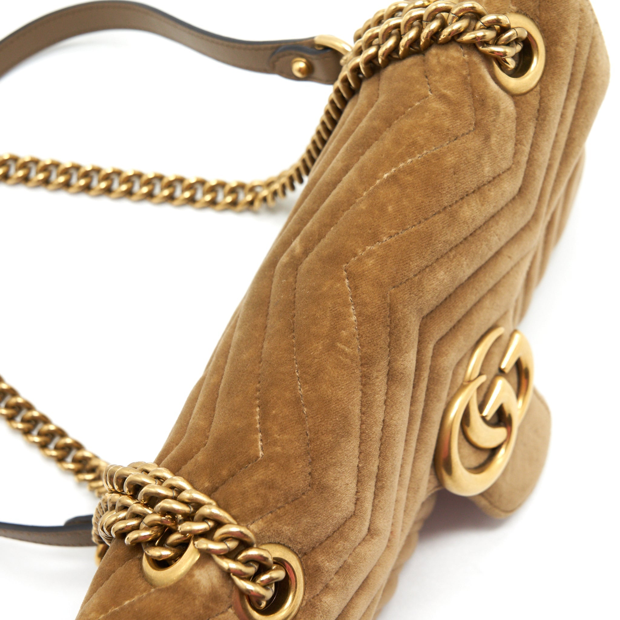 GUCCI MARMONT BAG VELVET GOLD TAN GHW