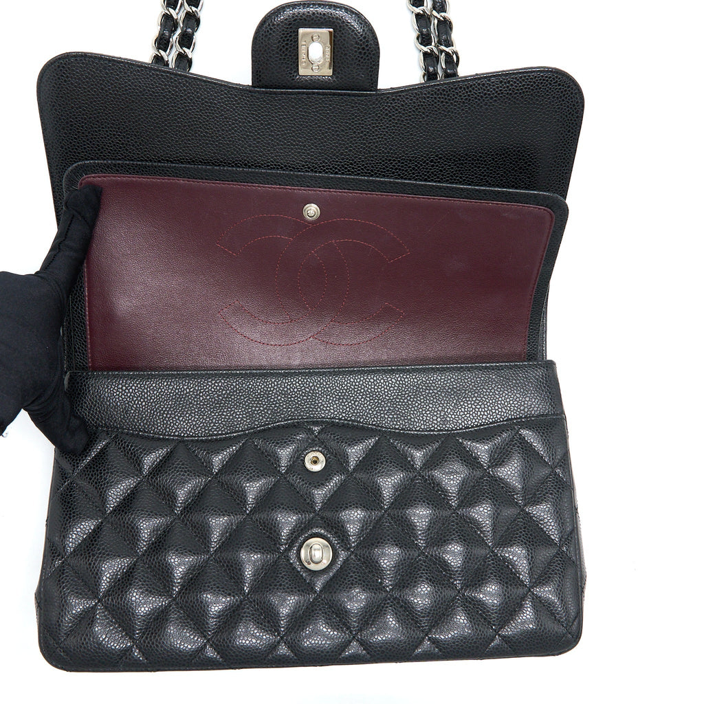 CHANEL CLASSIC JUMBO DOUBLE FLAP BAG CAVIAR BLACK SHW