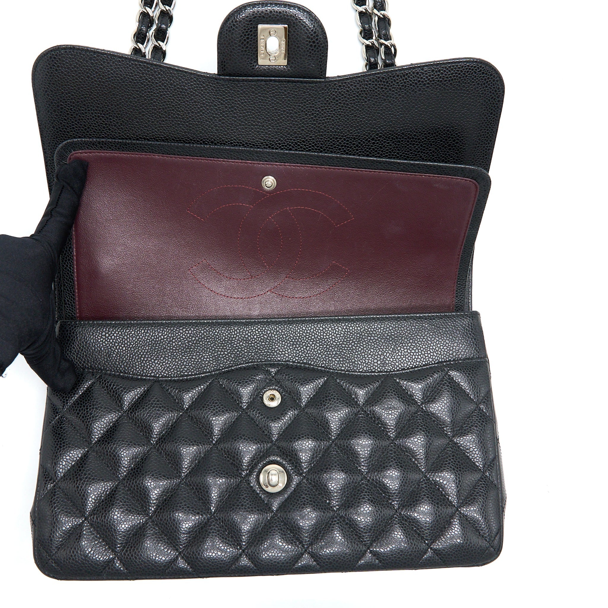 CHANEL CLASSIC JUMBO DOUBLE FLAP BAG CAVIAR BLACK SHW