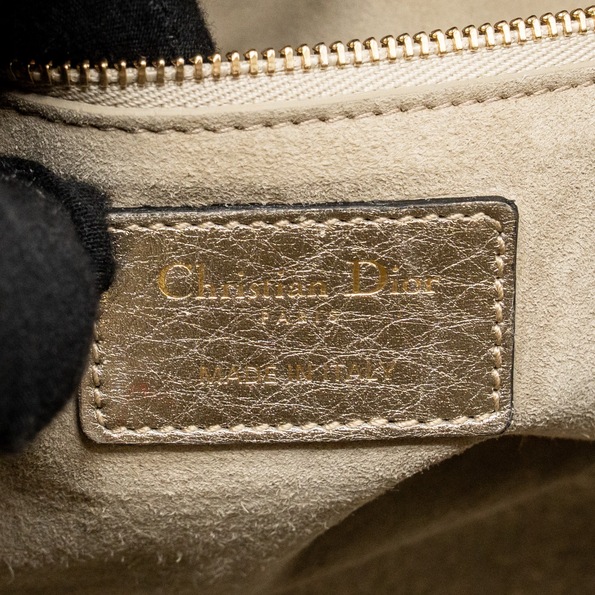 DIOR MEDIUM LADY DIOR CANNAGE CALFSKIN METALLIC GOLD LGHW