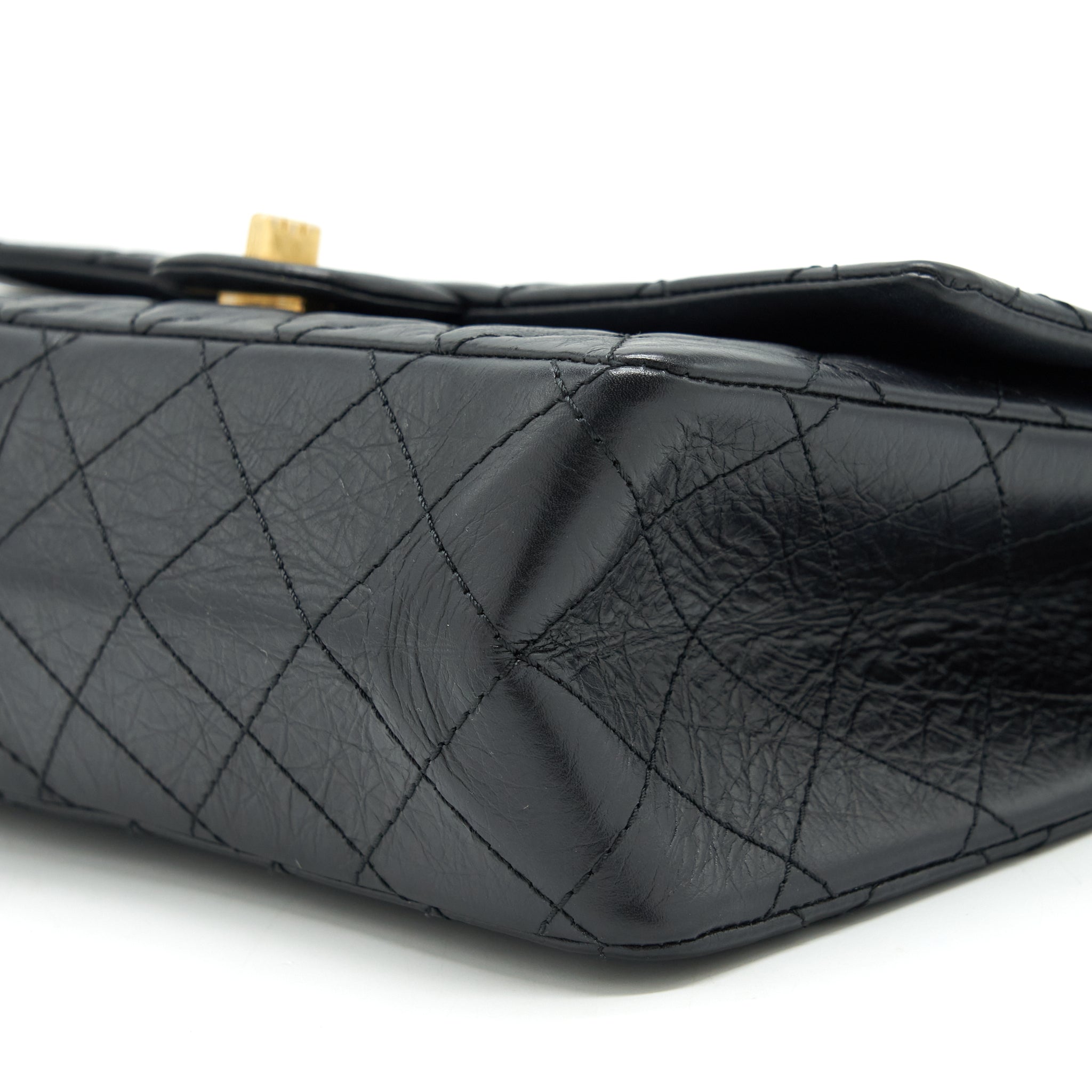 CHANEL 2.55 226 REISSUE MEDIUM DOUBLE FLAP BAG CALFSKIN BLACK RUTHENIUM GOLD HARDWARE