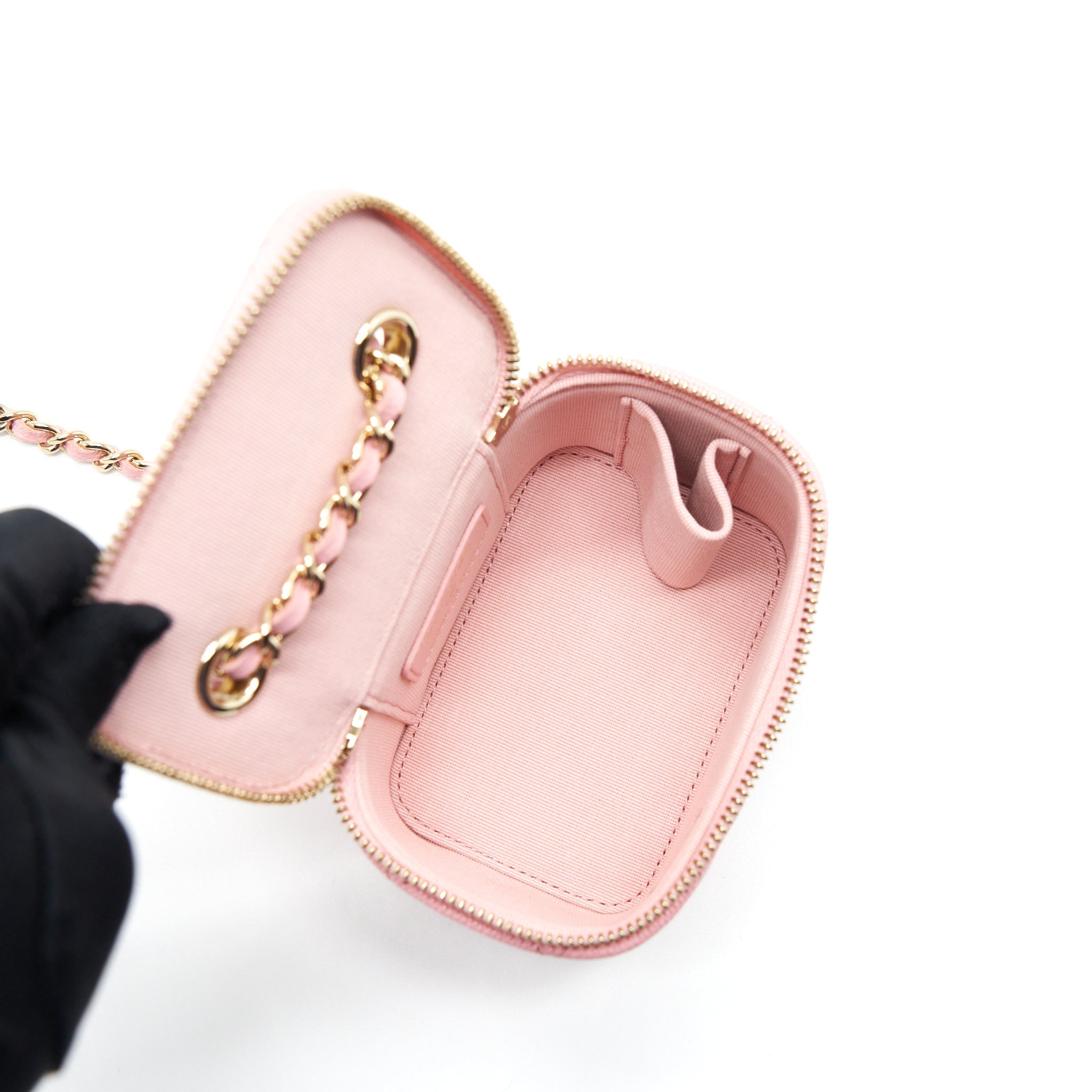 CHANEL 22C MINI VANITY WITH CHAIN CAVIAR PINK LGHW