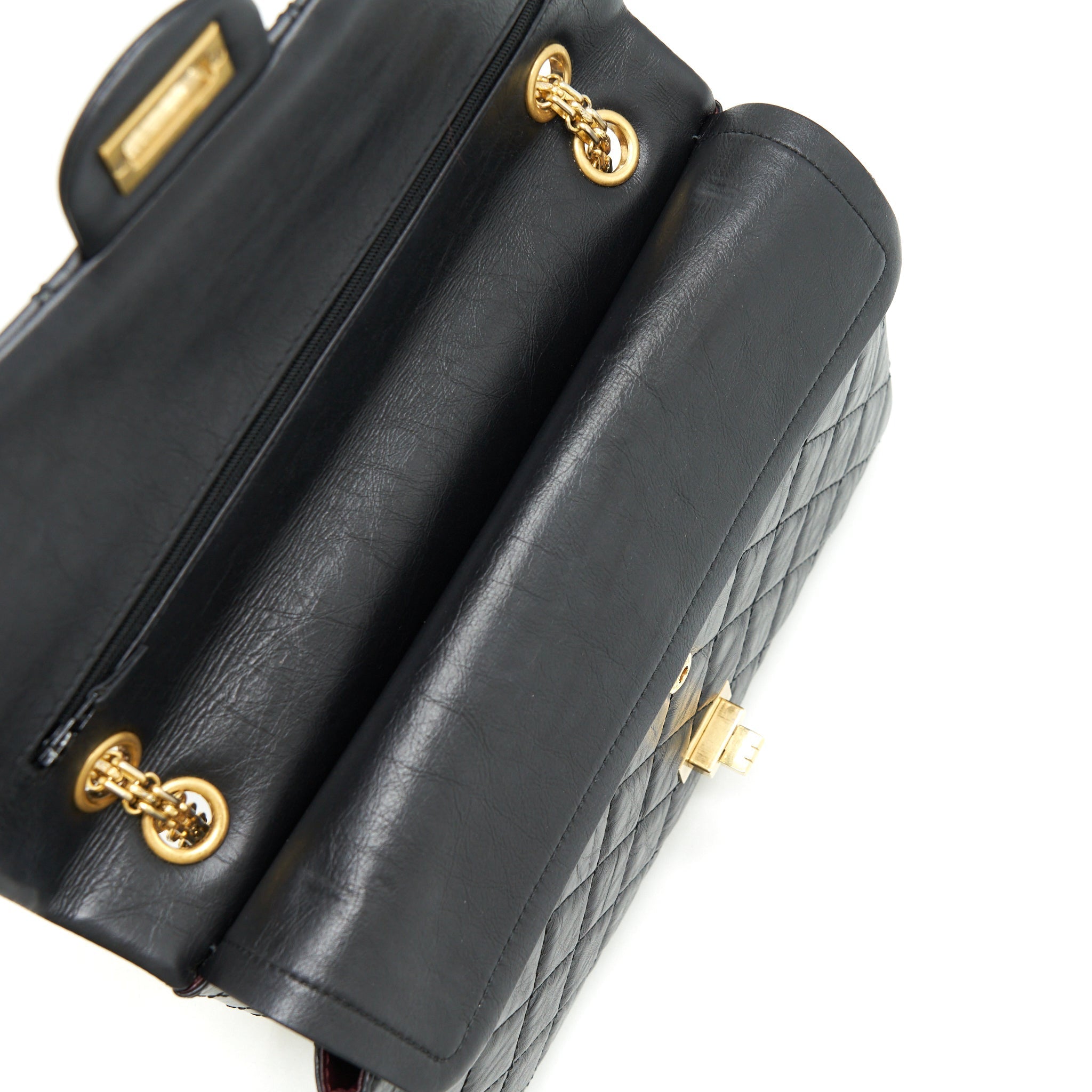 CHANEL 2.55 226 REISSUE MEDIUM DOUBLE FLAP BAG CALFSKIN BLACK RUTHENIUM GOLD HARDWARE