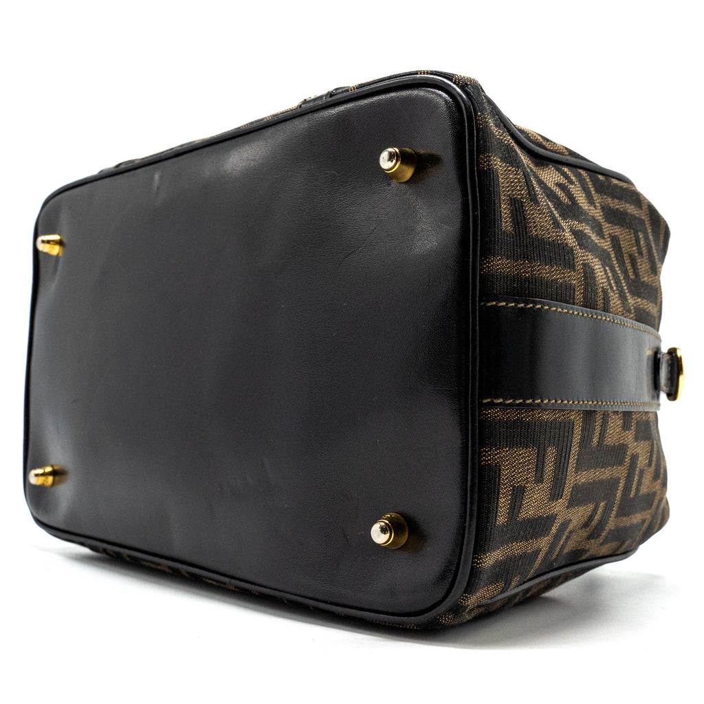 FENDI VINTAGE HANDLE BOWLING BAG CANVAS BROWN GHW