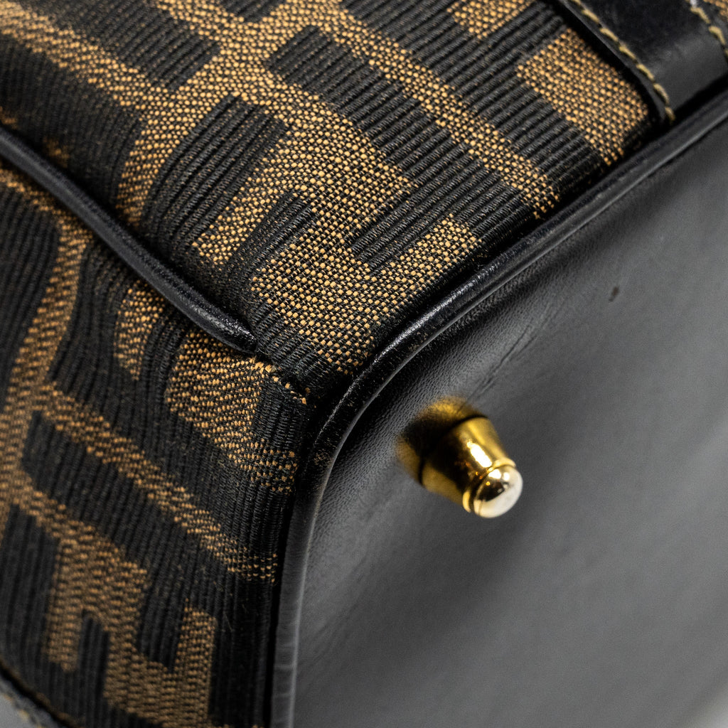 FENDI VINTAGE HANDLE BOWLING BAG CANVAS BROWN GHW