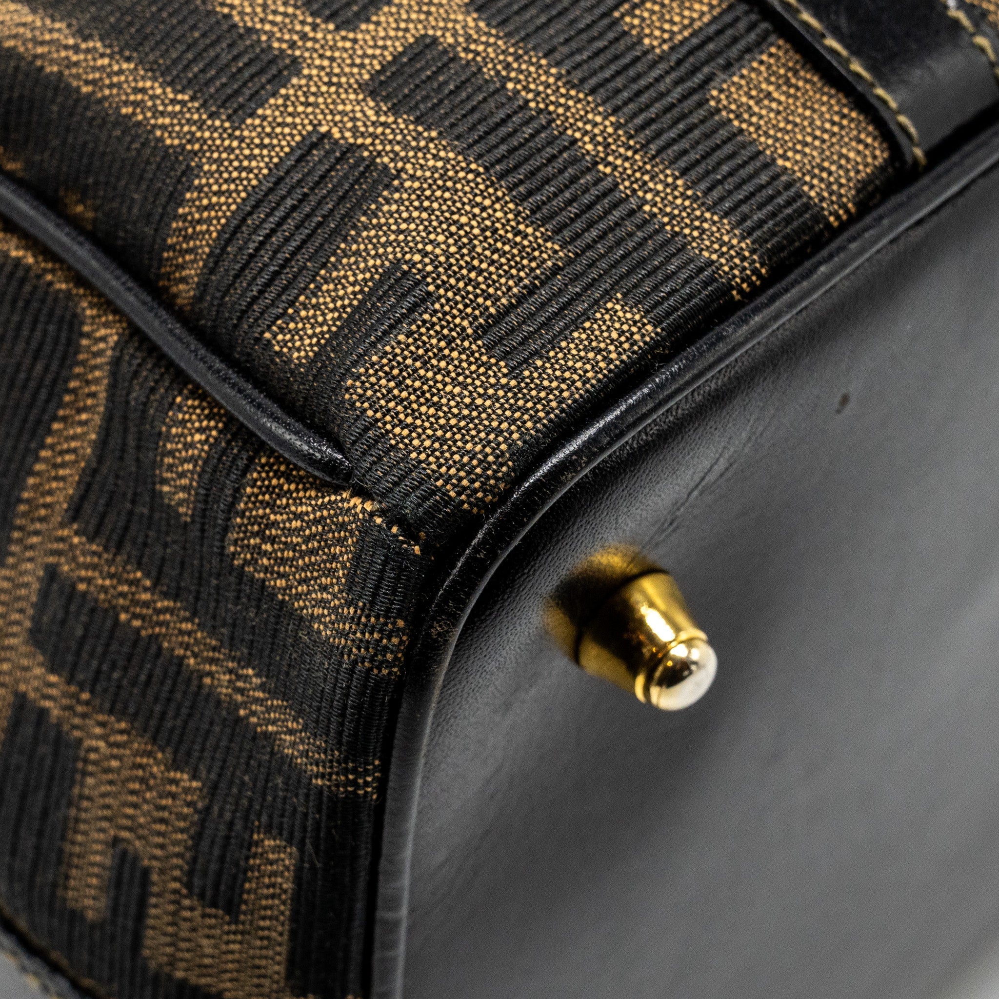 FENDI VINTAGE HANDLE BOWLING BAG CANVAS BROWN GHW