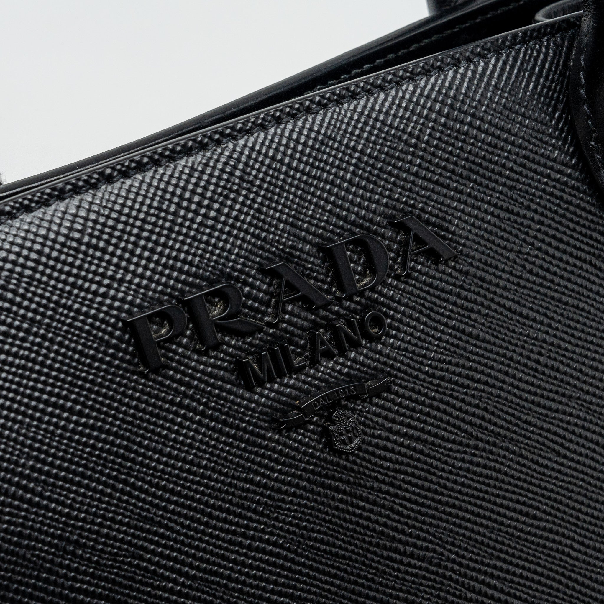 PRADA SMALL MONOCHROME TOTE BAG SAFFIANO CALFSKIN BLACK GHW