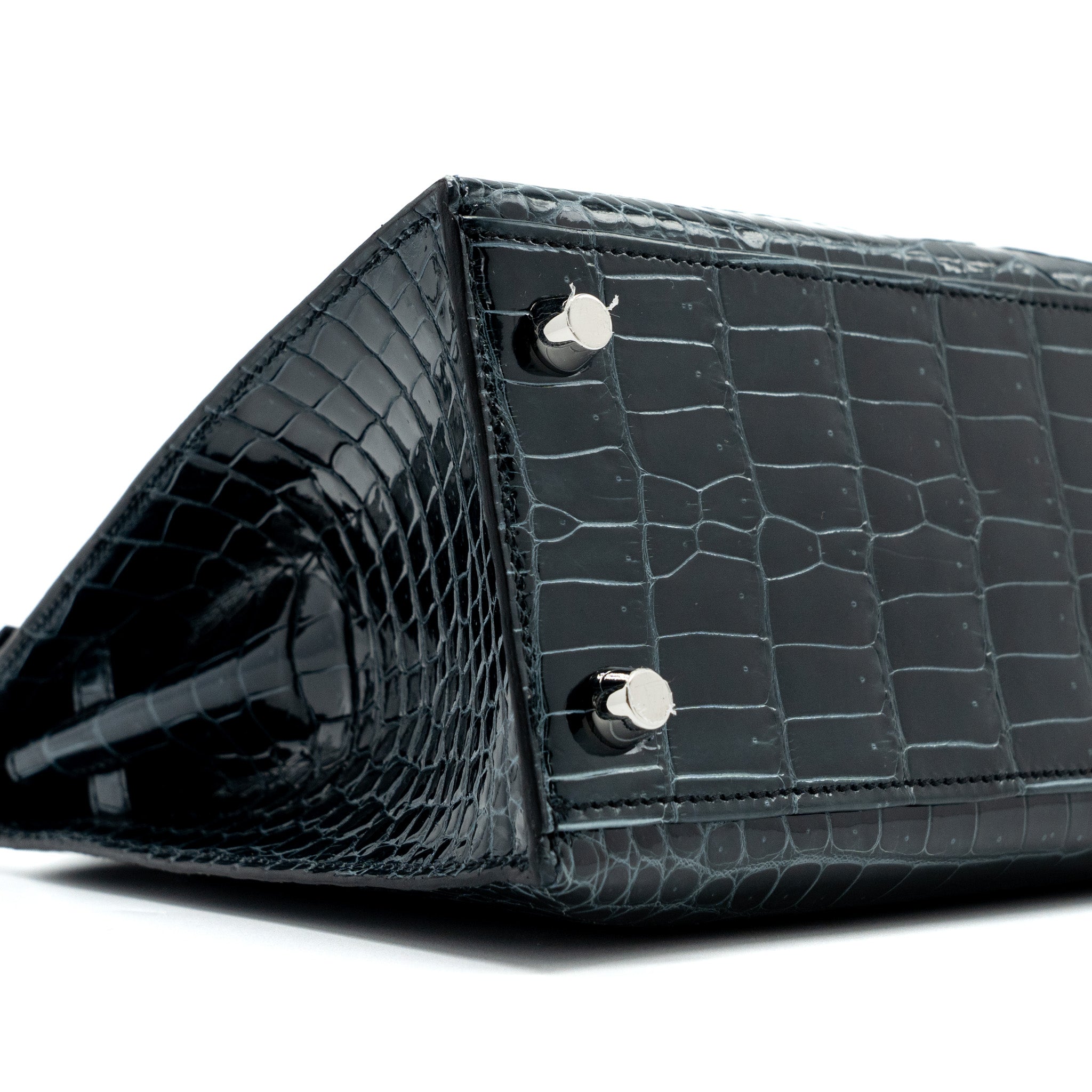 HERMES KELLY 25 SHINY CROCODILE POROUS V0 VERT ROUSSEAU SHW
