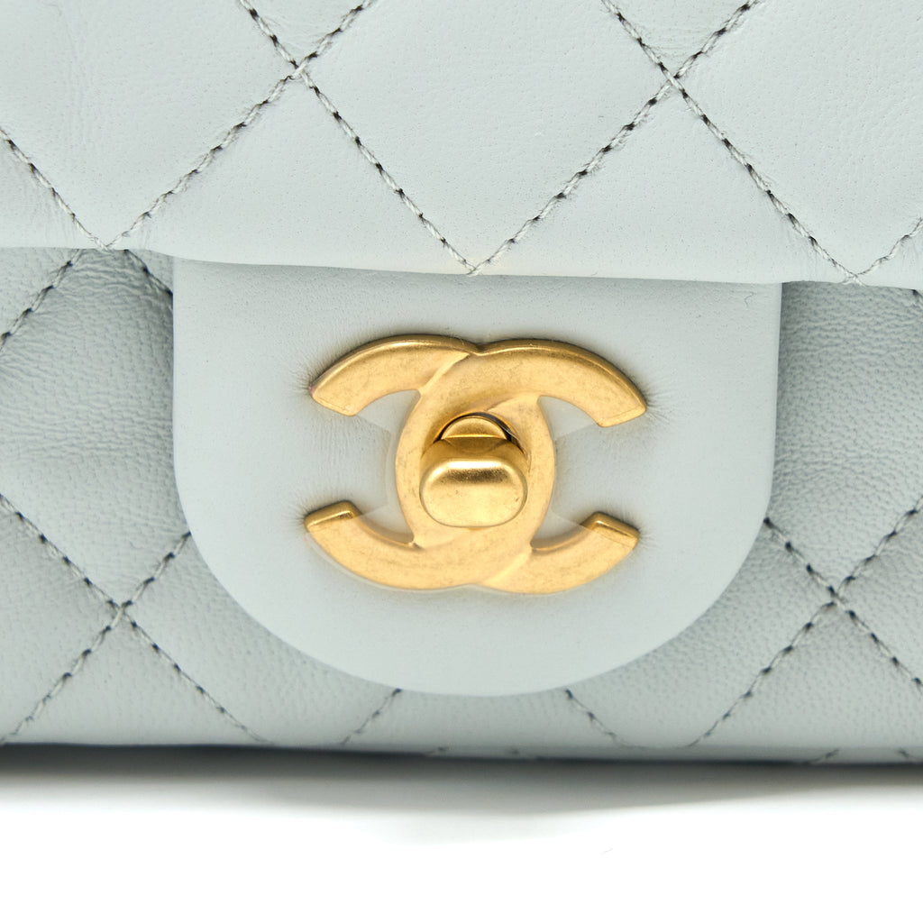 CHANEL 23C PEARL CRUSH MINI RECTANGULAR LAMBSKIN LIGHT GREY BRUSHED GHW (MICROCHIP)