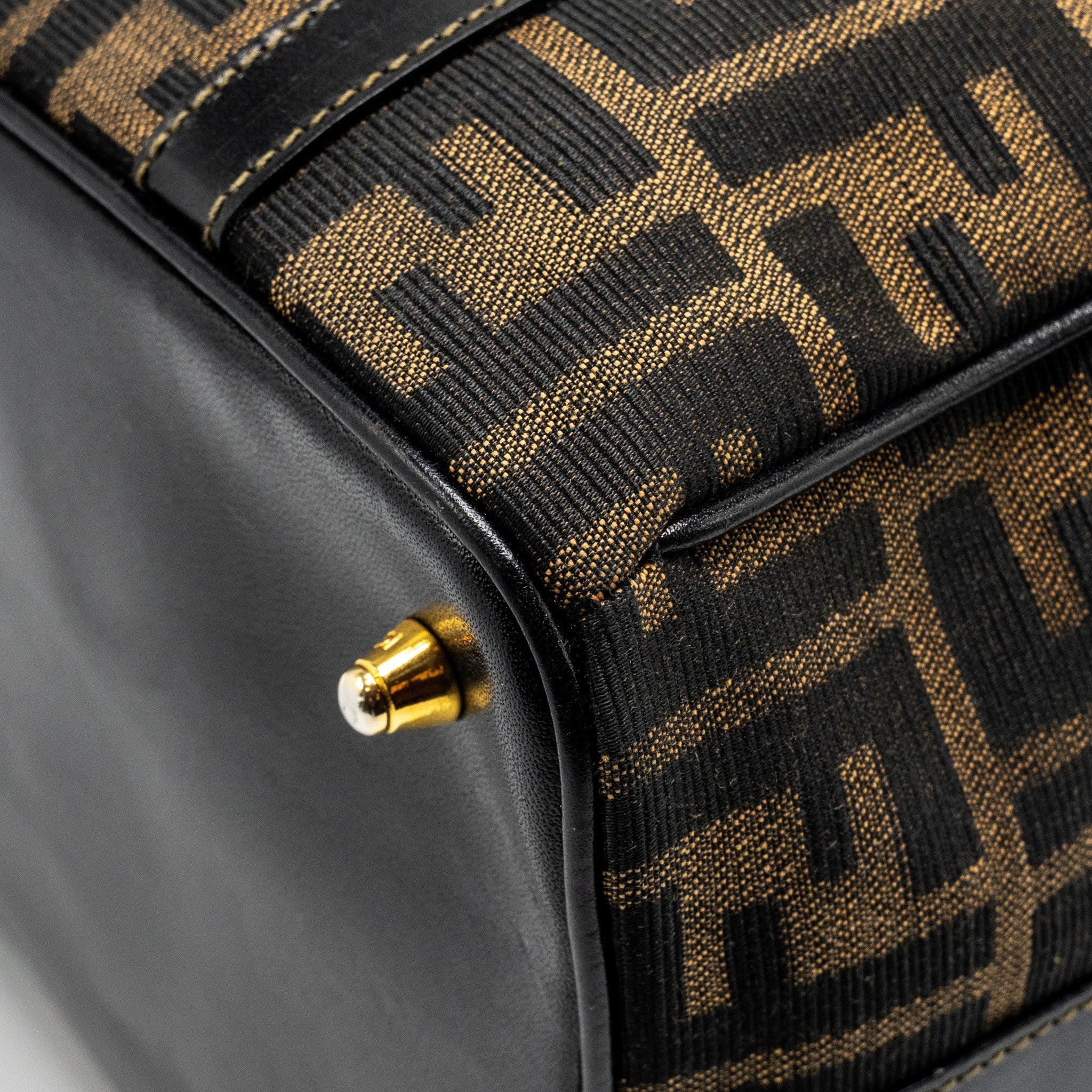 FENDI VINTAGE HANDLE BOWLING BAG CANVAS BROWN GHW