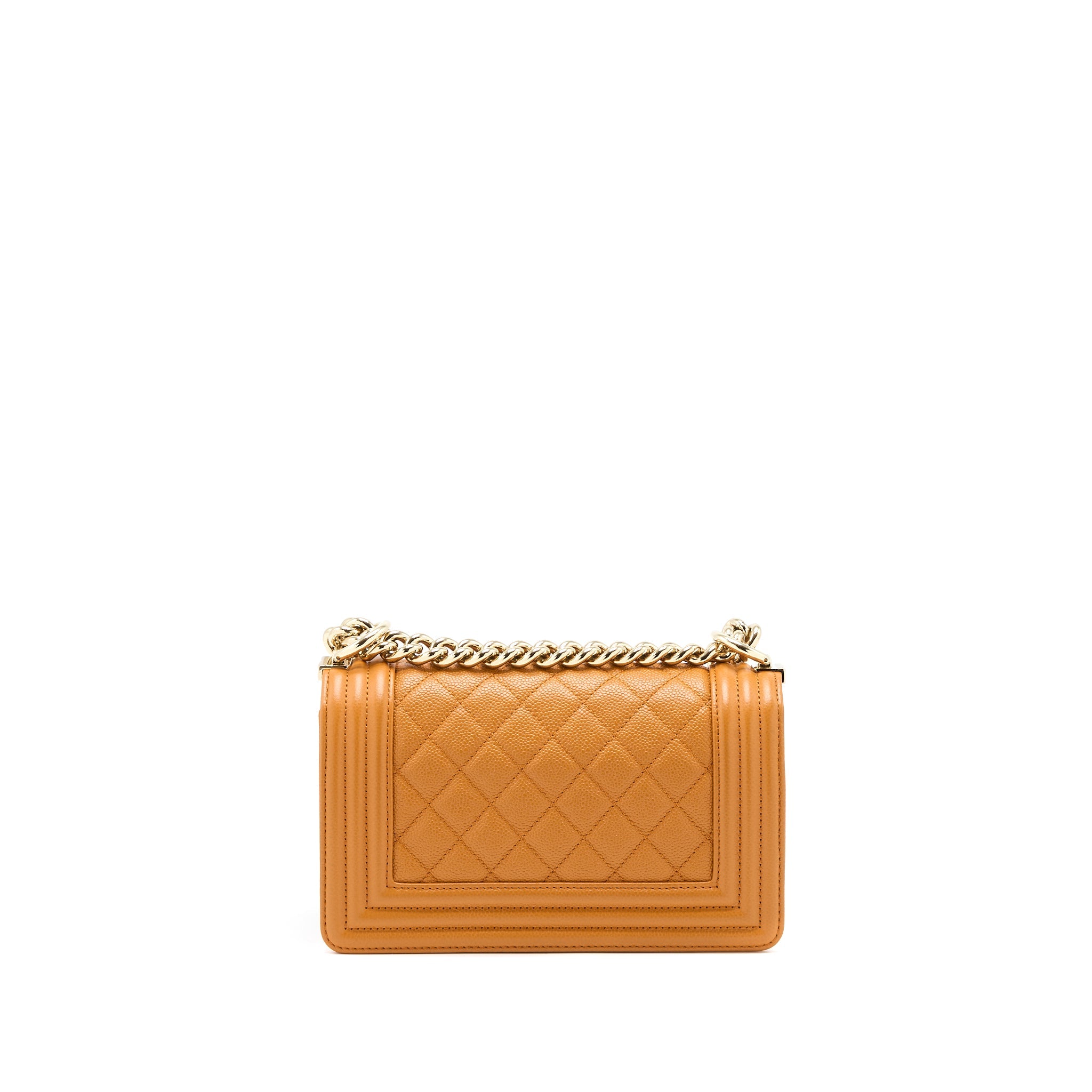 CHANEL SMALL BOY BAG CAVIAR 21A NC630 CARAMEL LGHW (MICROCHIP)