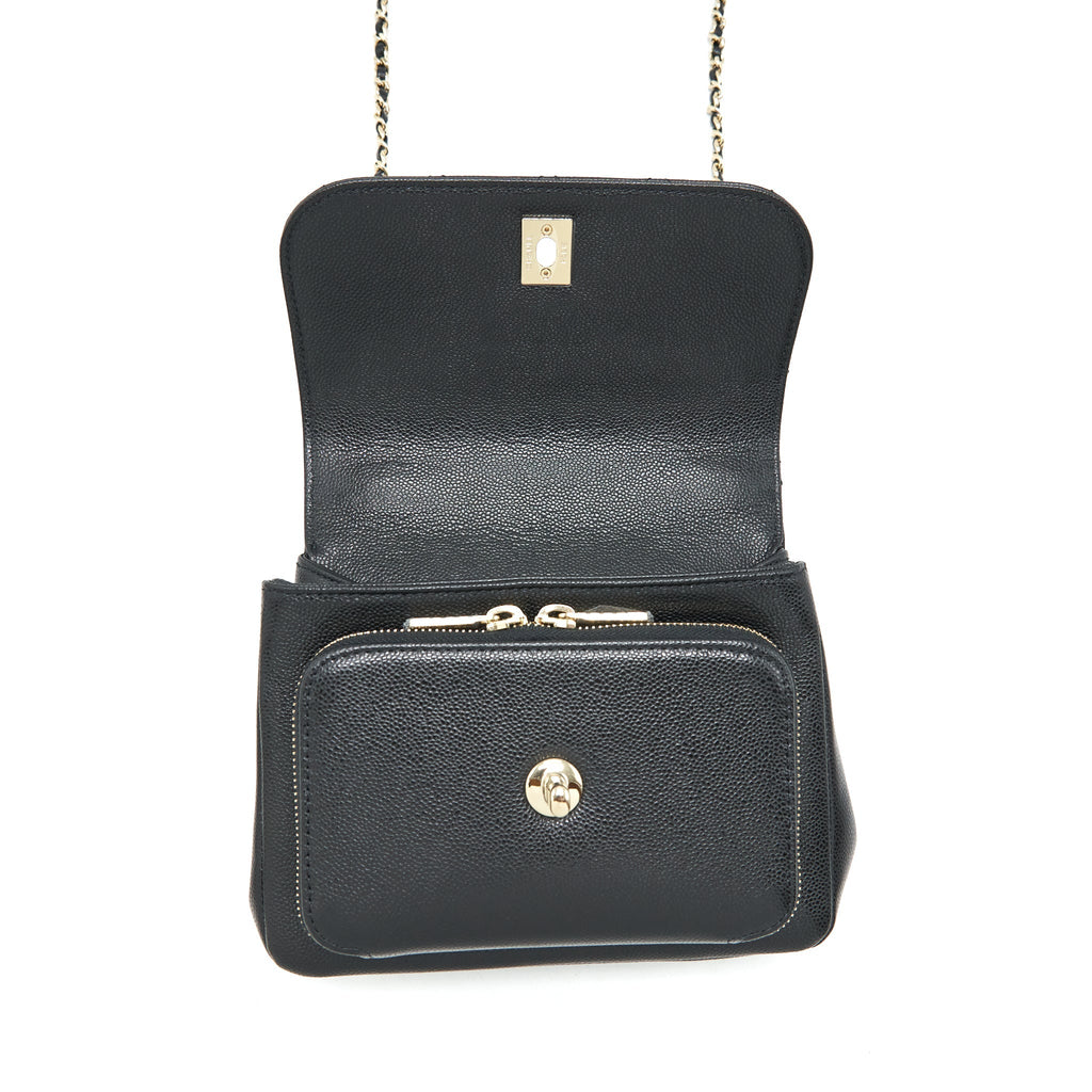 CHANEL SMALL BUSINESS AFFINITY CAVIAR BLACK LGHW (MICROCHIP)