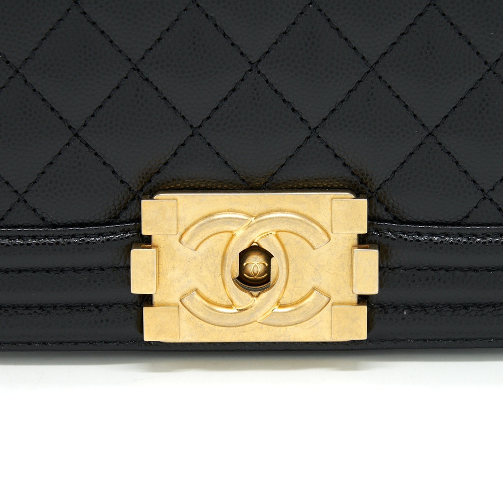 CHANEL SMALL BOY BAG CAVIAR BLACK GHW (MICROCHIP)