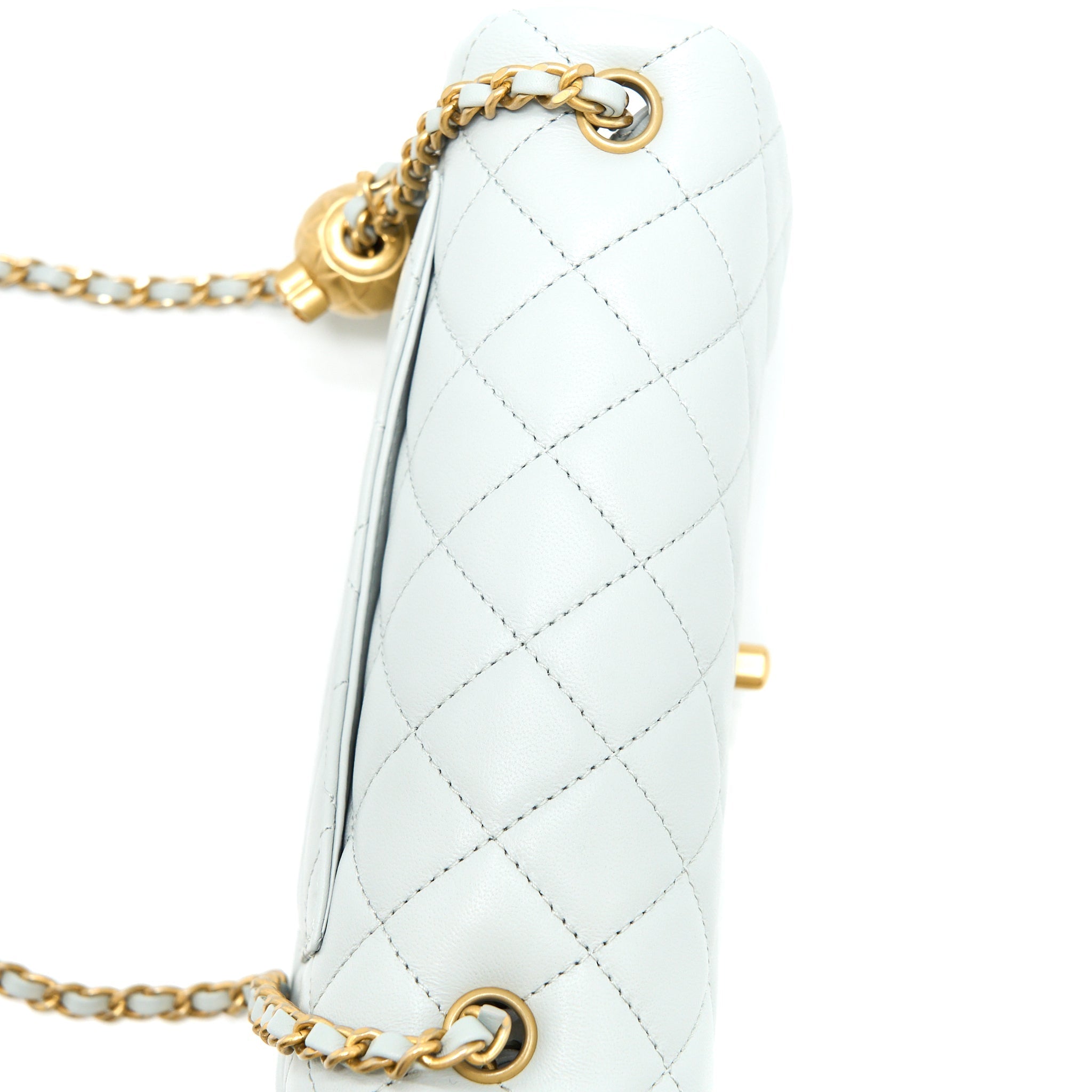 CHANEL 23C PEARL CRUSH MINI RECTANGULAR LAMBSKIN LIGHT GREY BRUSHED GHW (MICROCHIP)