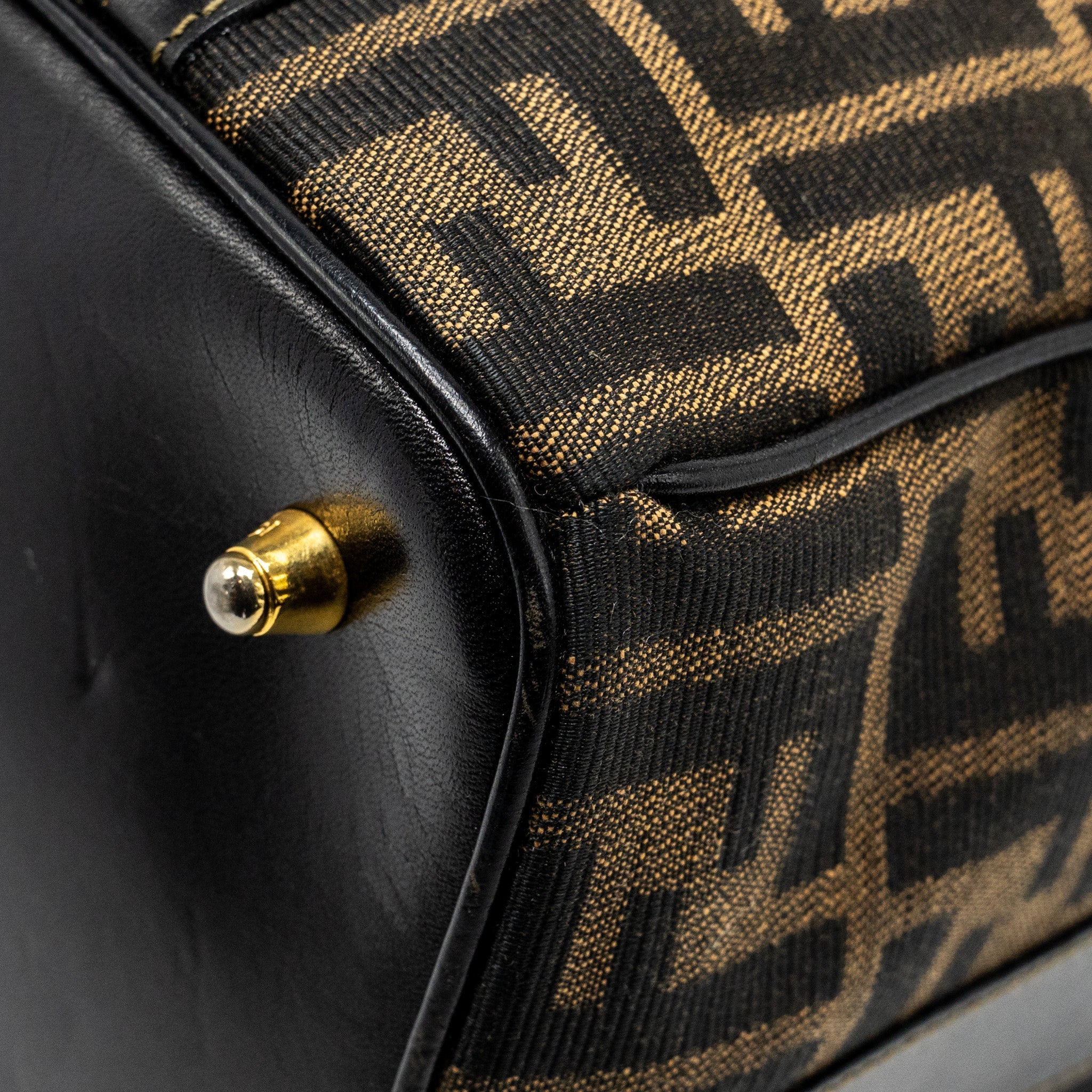 FENDI VINTAGE HANDLE BOWLING BAG CANVAS BROWN GHW