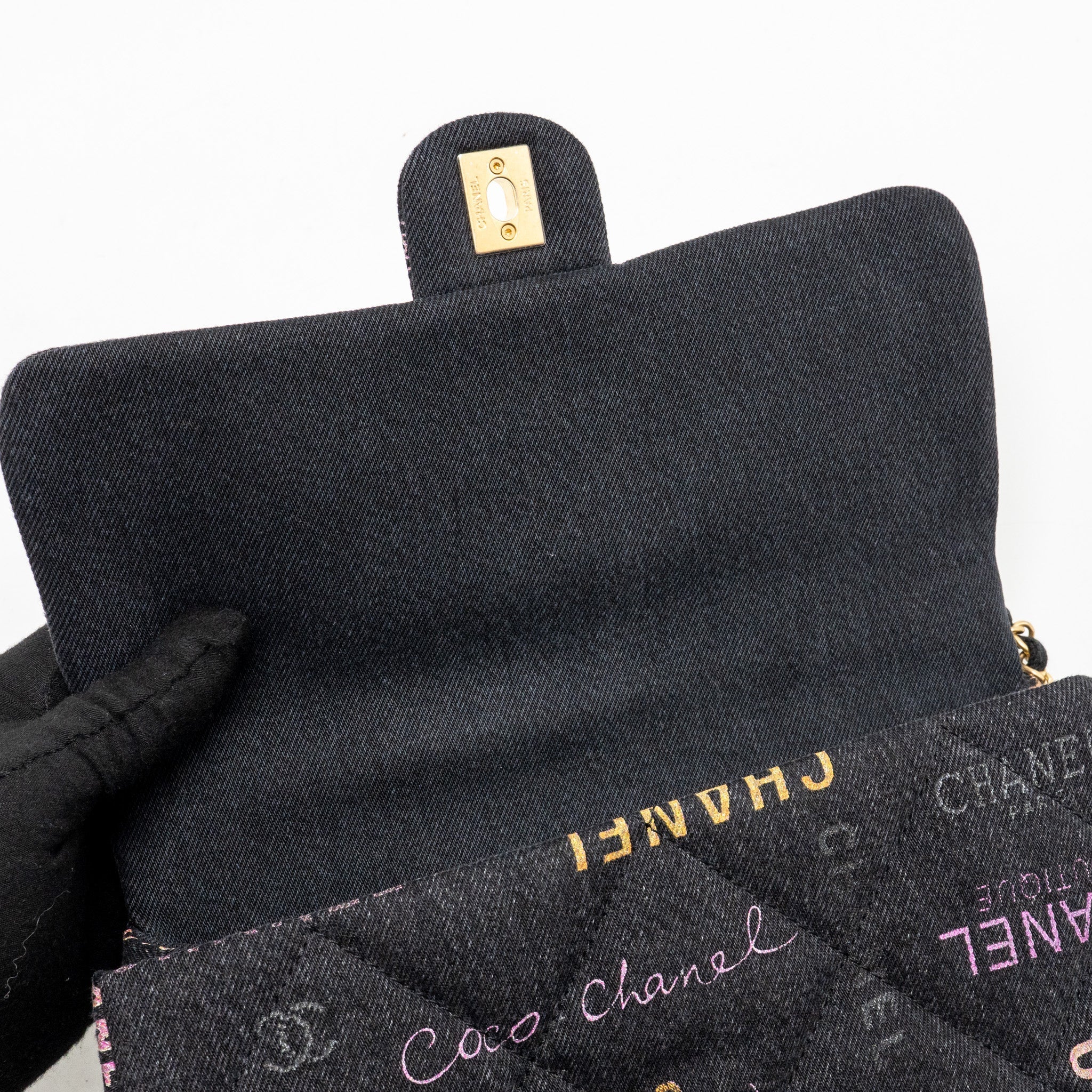 CHANEL LARGE MOOD FLAP BAG DENIM BLACK/MULTICOLOUR GHW (MICROCHIP)