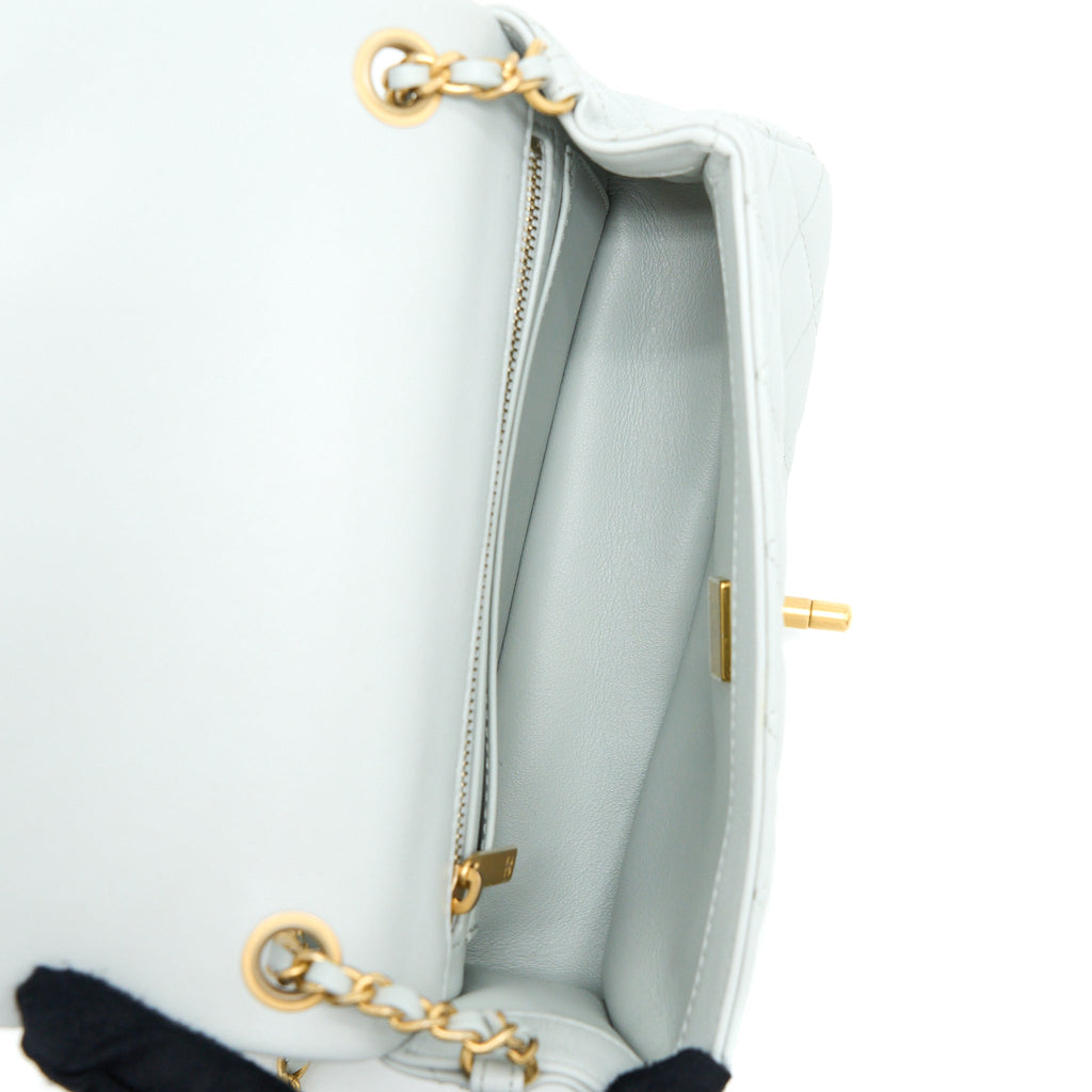 CHANEL 23C PEARL CRUSH MINI RECTANGULAR LAMBSKIN LIGHT GREY BRUSHED GHW (MICROCHIP)