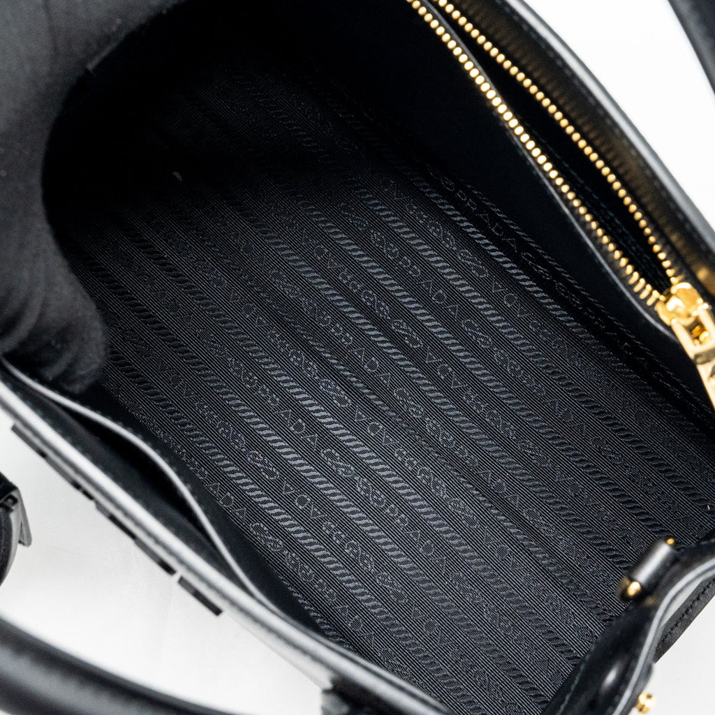 PRADA SMALL MONOCHROME TOTE BAG SAFFIANO CALFSKIN BLACK GHW