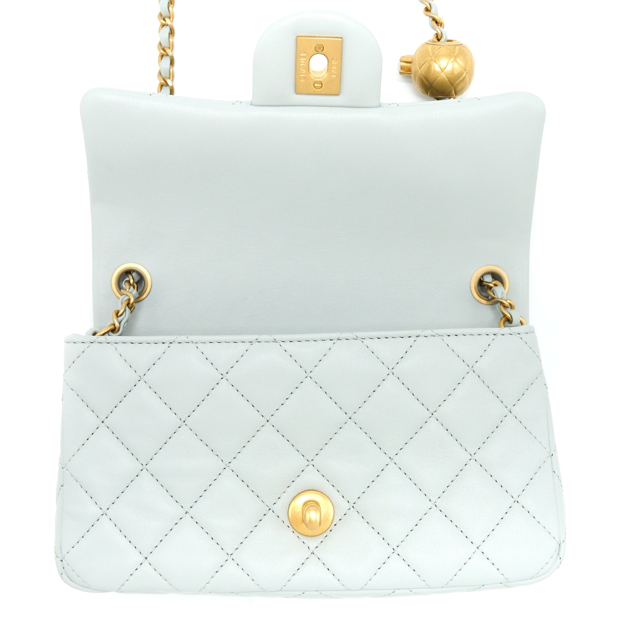 CHANEL 23C PEARL CRUSH MINI RECTANGULAR LAMBSKIN LIGHT GREY BRUSHED GHW (MICROCHIP)