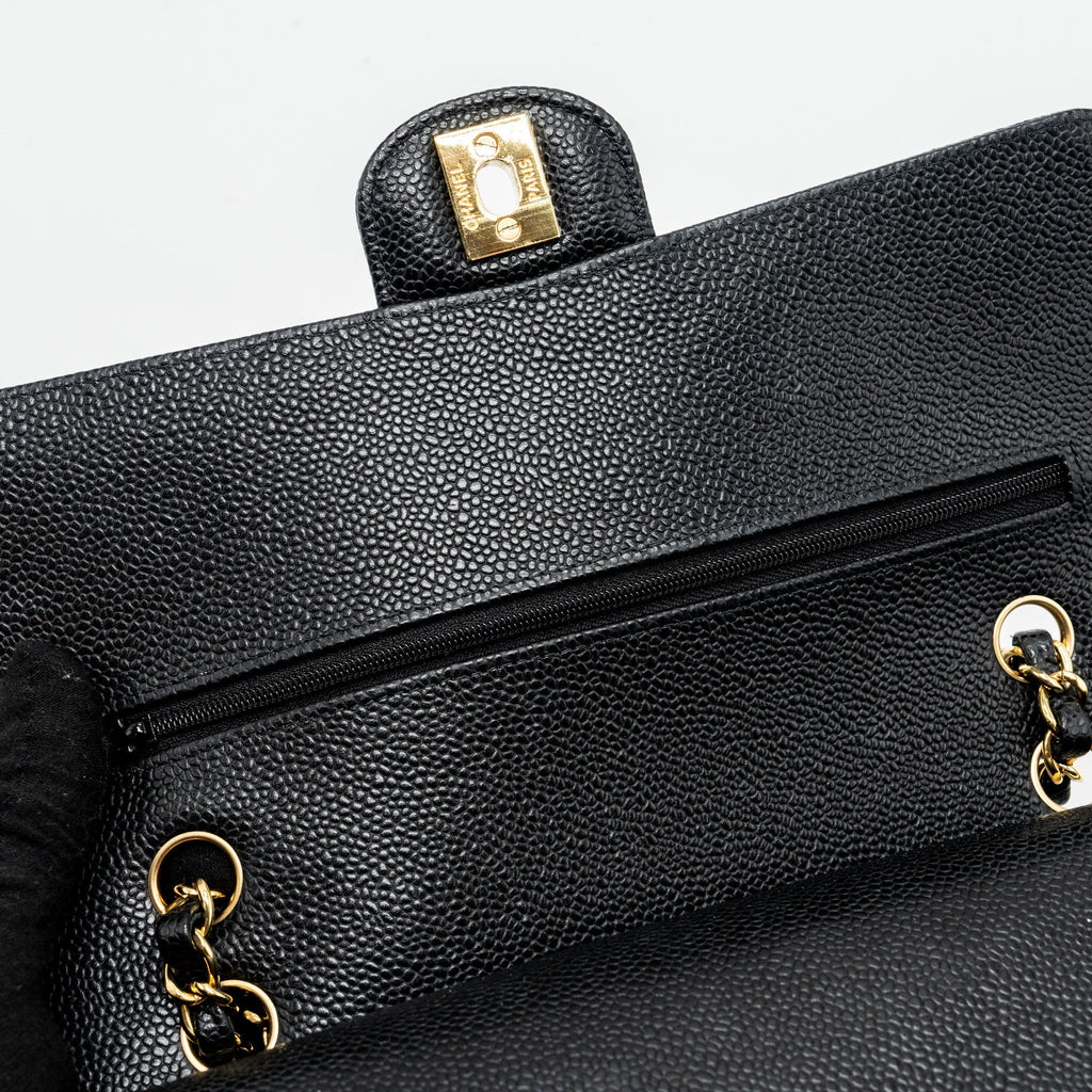 CHANEL MEDIUM CLASSIC DOUBLE FLAP BAG CAVIAR BLACK GHW (MICROCHIP)