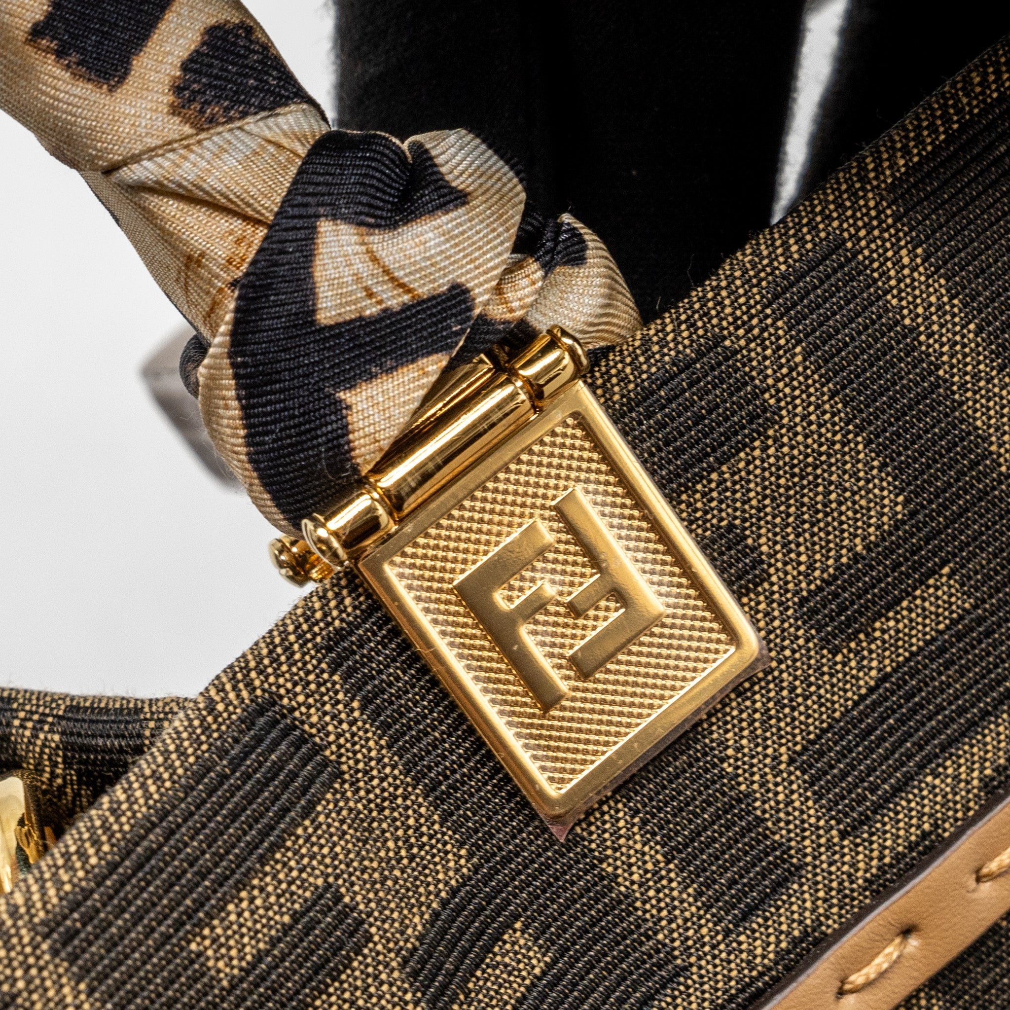 FENDI SUNSHINE LARGE TOTE SHOPPER FF JACQUARD FABRIC BROWN GHW