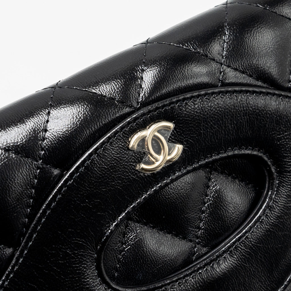 CHANEL 24S MINI 31 CLUTCH SHINY LAMBSKIN BLACK LGHW (MICROCHIP)