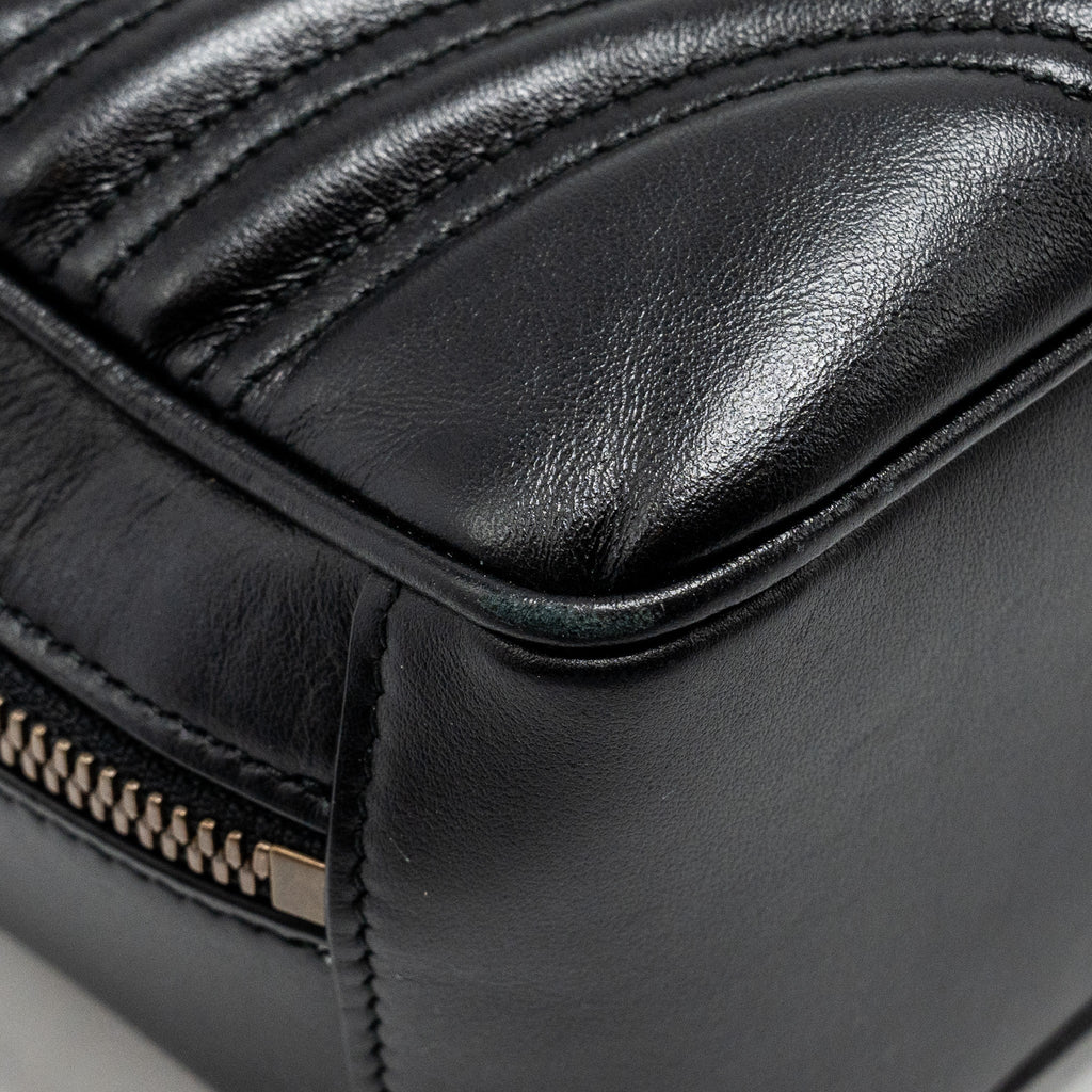 GUCCI GG MARMONT ZIP AROUND TOP HANDLE CAMERA BAG CALFSKIN BLACK GHW