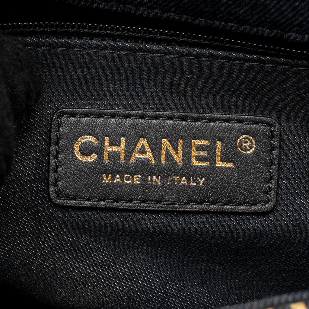 CHANEL LARGE MOOD FLAP BAG DENIM BLACK/MULTICOLOUR GHW (MICROCHIP)