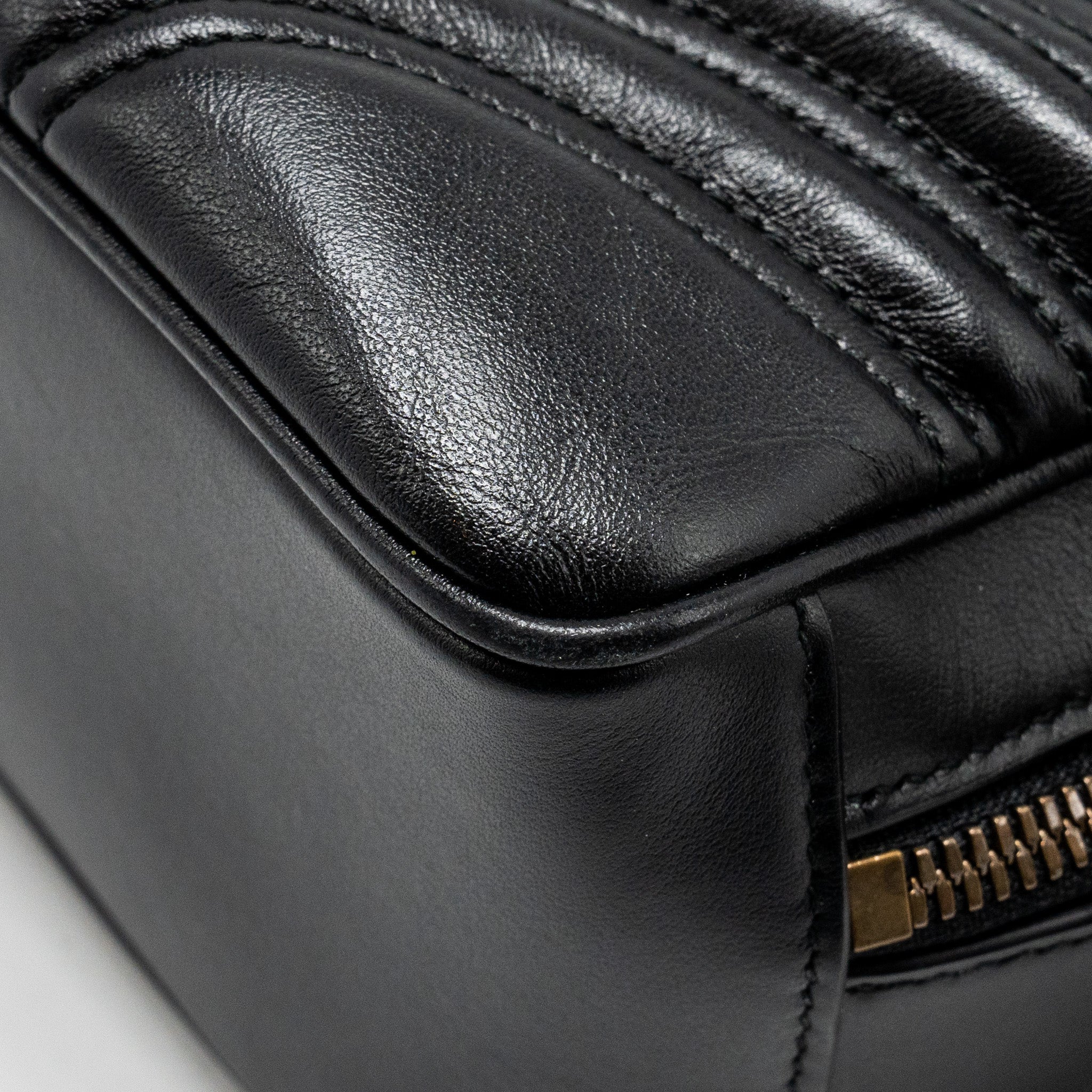 GUCCI GG MARMONT ZIP AROUND TOP HANDLE CAMERA BAG CALFSKIN BLACK GHW