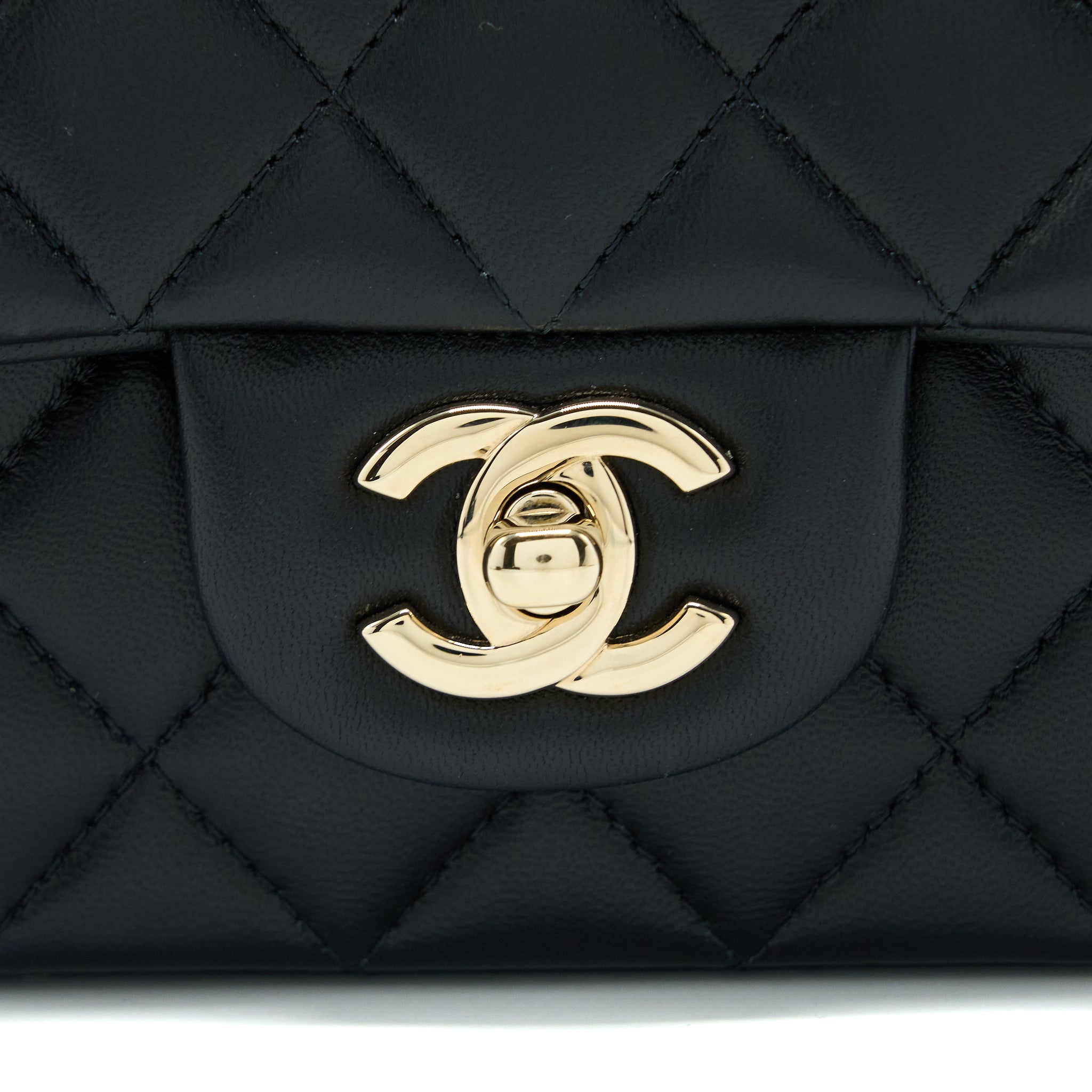 CHANEL TOP HANDLE MINI RECTANGULAR FLAP BAG LAMBSKIN BLACK LGHW (MICROCHIP)