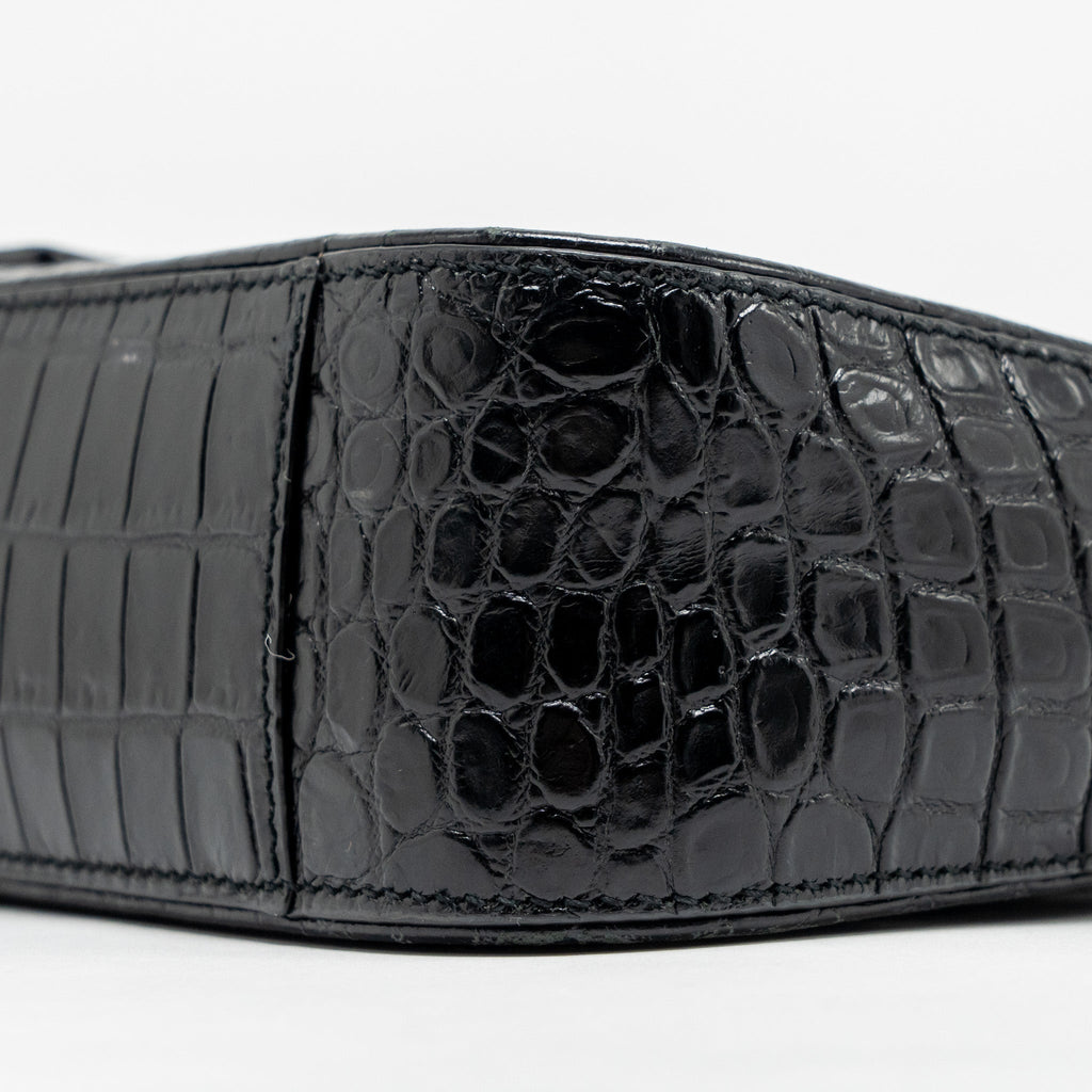 SAINT LAURENT/YSL HOBO SHOULDER BAG CROC EMBOSSED CALFSKIN BLACK GHW