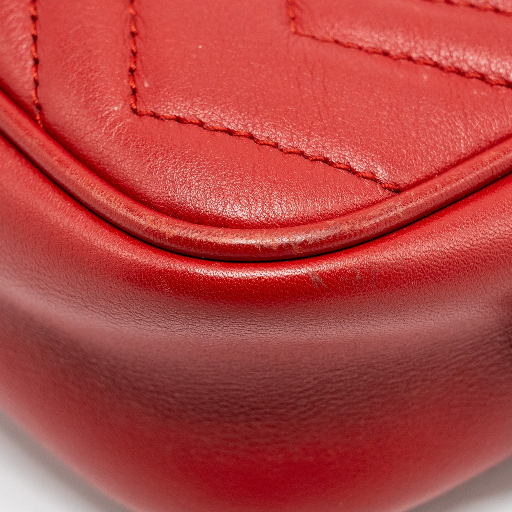 GUCCI GG MARMONT MATELASSE CAMERA BAG RED LEATHER RED GHW