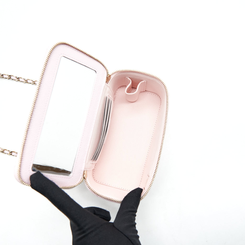 CHANEL 22P LONG VANITY CASE WITH LOGO CHAIN CAVIAR LIGHT PINK LGHW